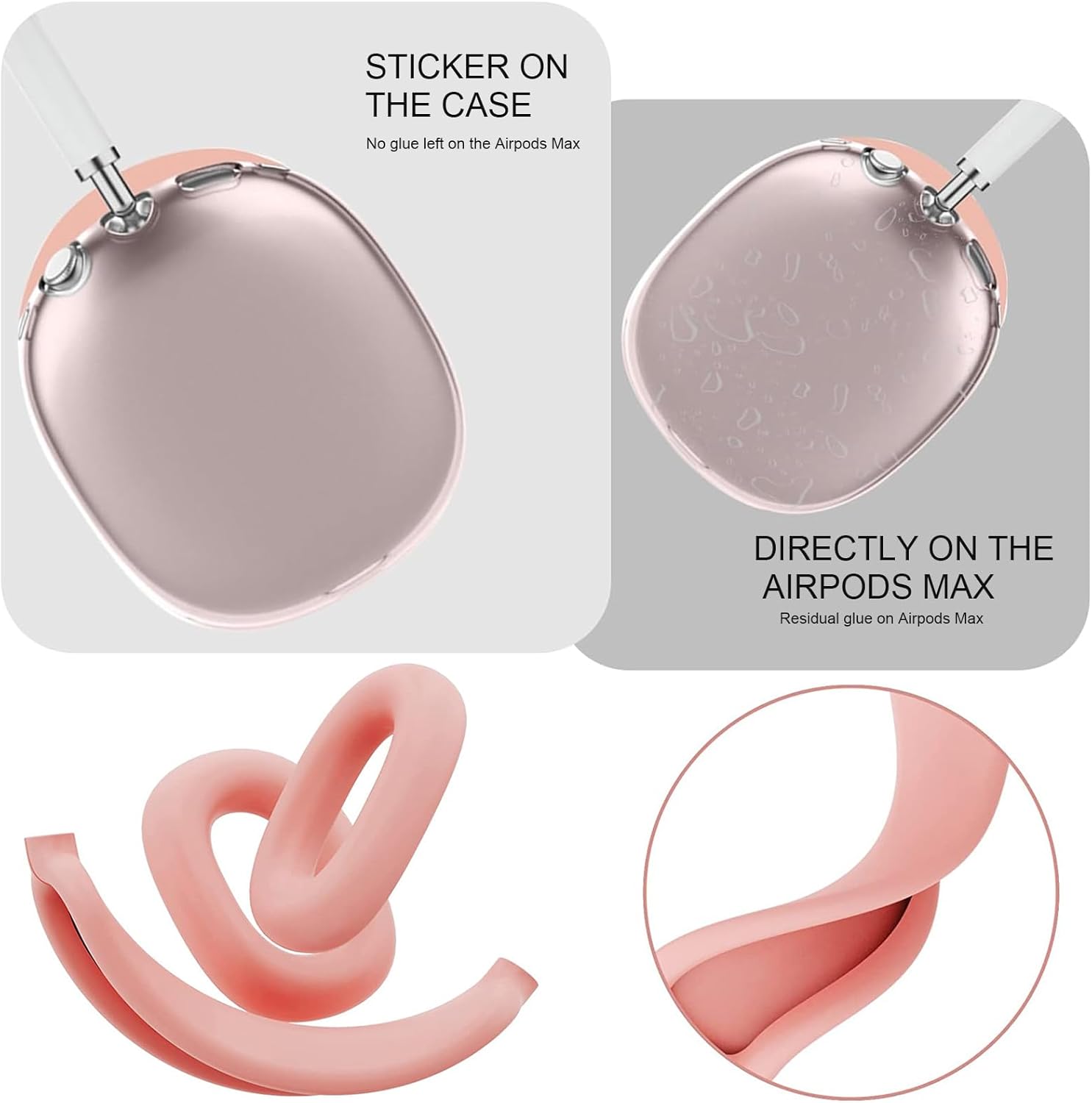 3 in 1 Silicone Case Cover Compatible with Apple Airpods Max Headphones, Clear Soft TPU Ear Cups Cover/Silicone Ear Pad Case Cover/Headband Cover Compatible with Apple Airpods Max (Clear Pink)