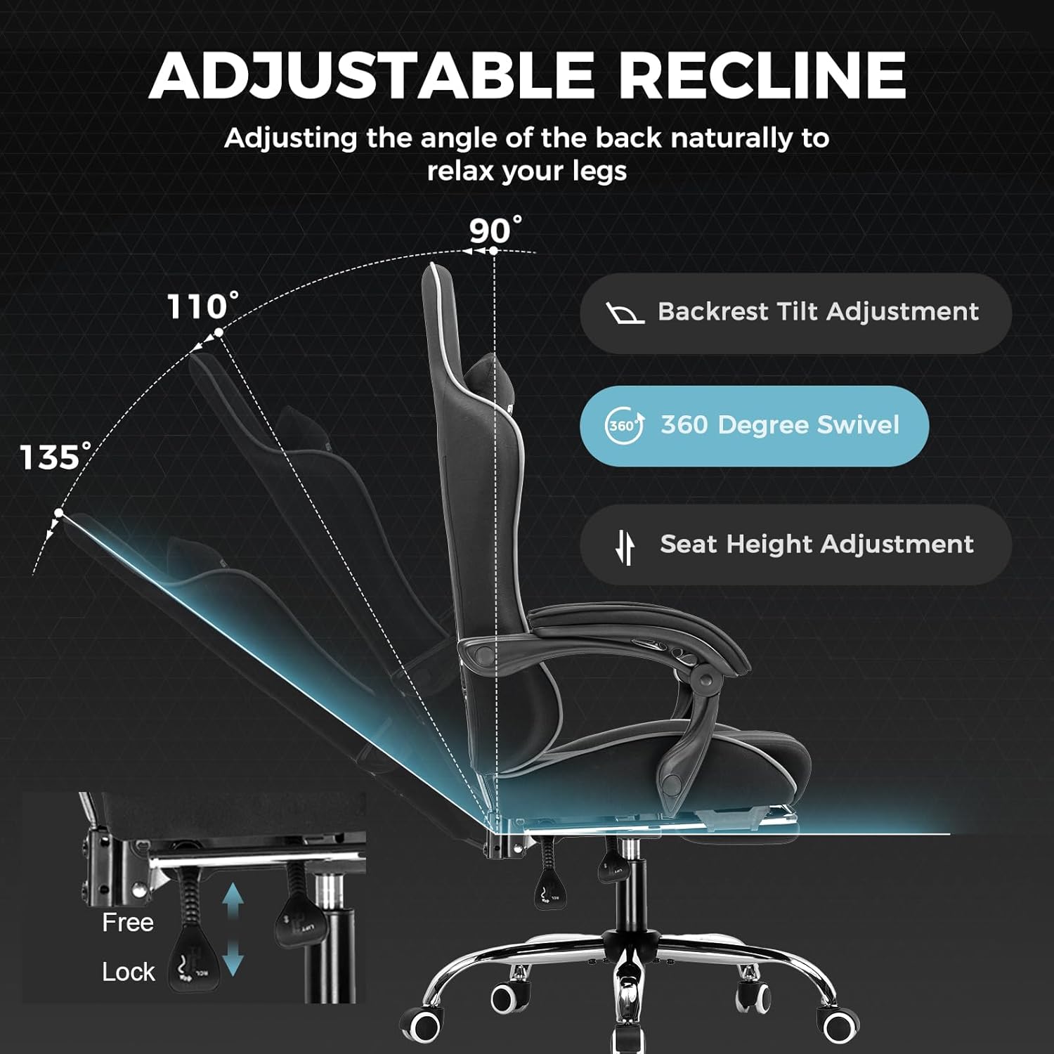 🌟【Buy 1 Get 1 Free】GTPLAYER Gaming Chair, Computer Chair with Footrest and Lumbar Support, Height Adjustable Game Chair with 360°-Swivel Seat and Headrest and for Office or Gaming