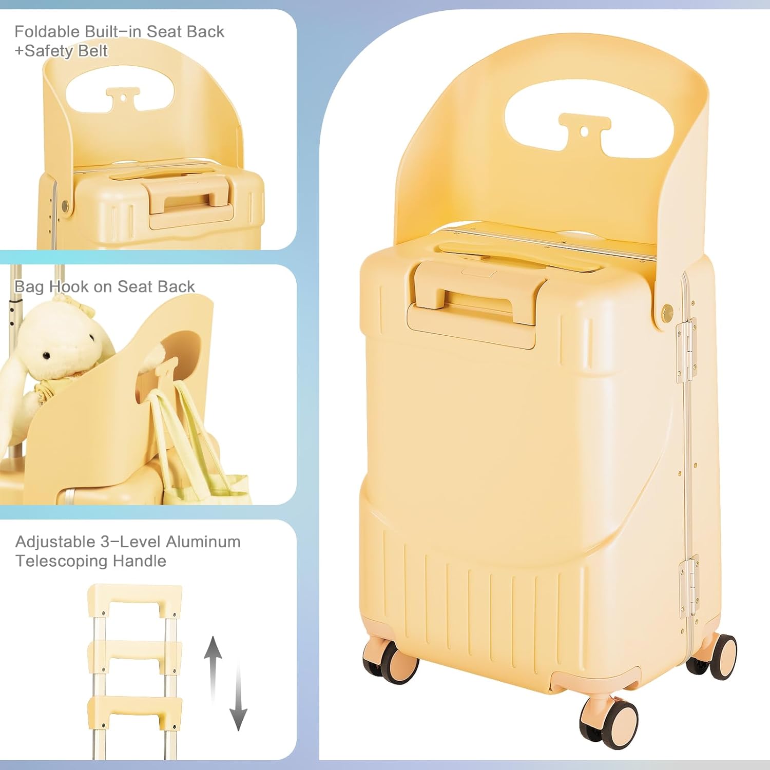 🎉【Buy 1 Get 1 Free】smilesun 20 Carry On Luggage with Seat For Kids & Adults，Hardside Ride On Suitcase with 360°Spinner and TSA Lock For Travel.