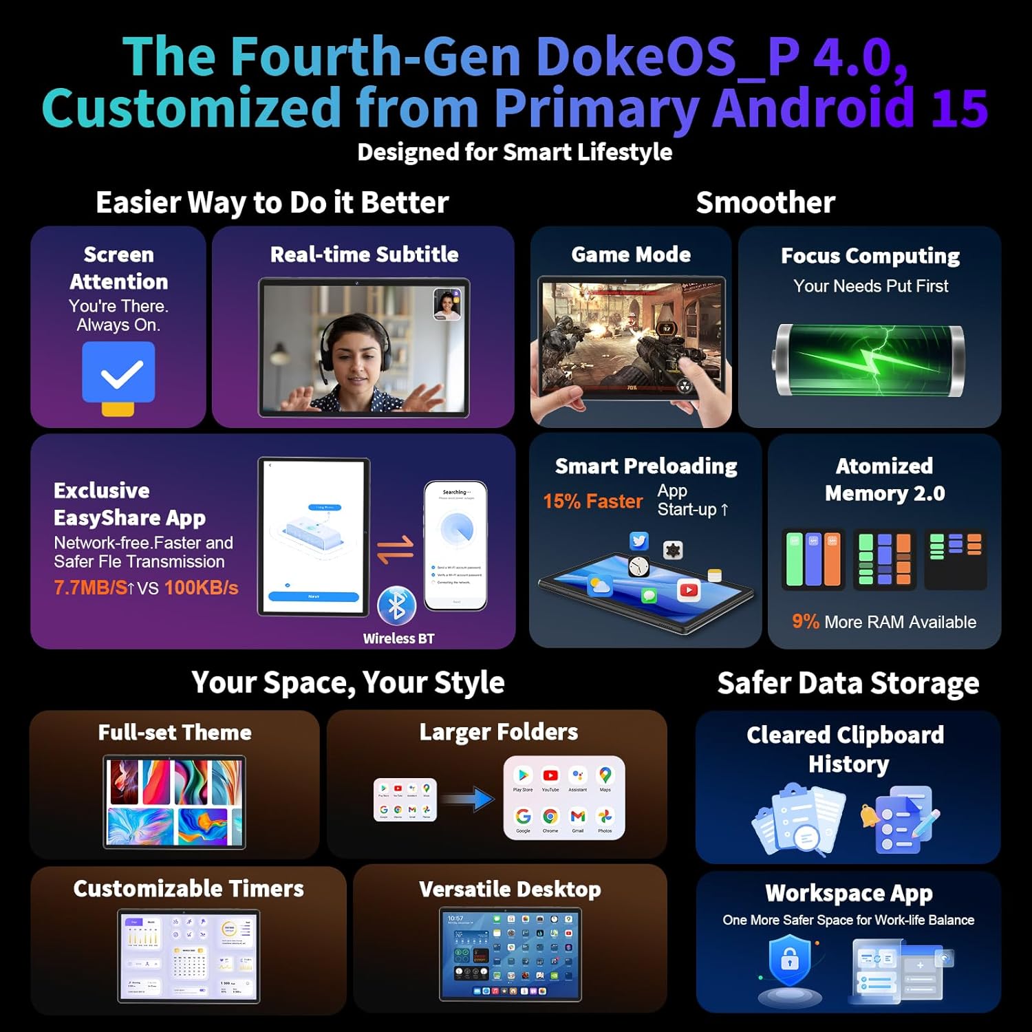 😍【The last chance in 2025】 2025 Android 15 tablet with keyboard, 26GB+256GB+2TB Expand, 10 inch 2-in-1 Tablets with 8-Core, 5G WiFi, 8000mAh, BT5.0, 5MP+13MP, GMS, GPS, Widevine L1, Tablet PC with Mouse, Case, Stylus (Silver)