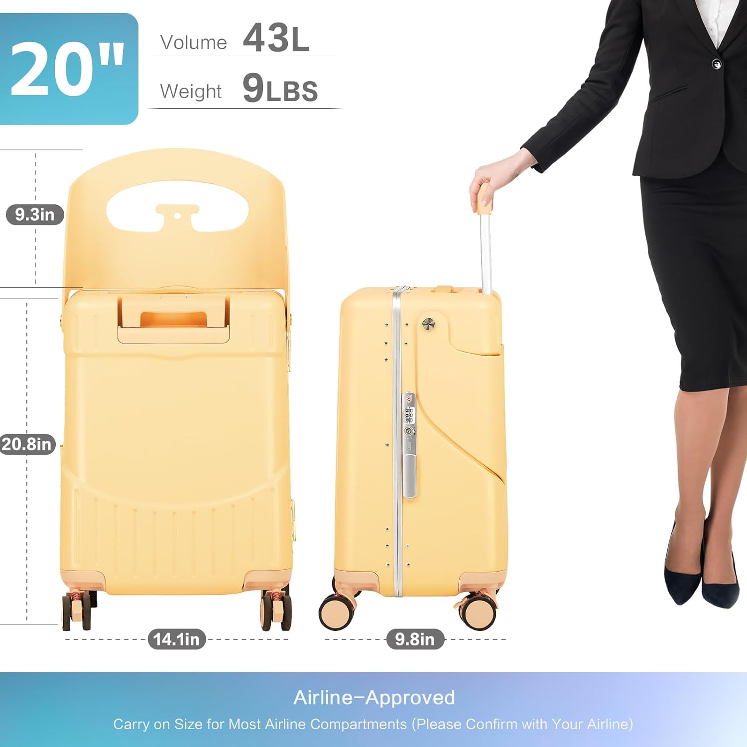 🎉【Buy 1 Get 1 Free】smilesun 20 Carry On Luggage with Seat For Kids & Adults，Hardside Ride On Suitcase with 360°Spinner and TSA Lock For Travel.