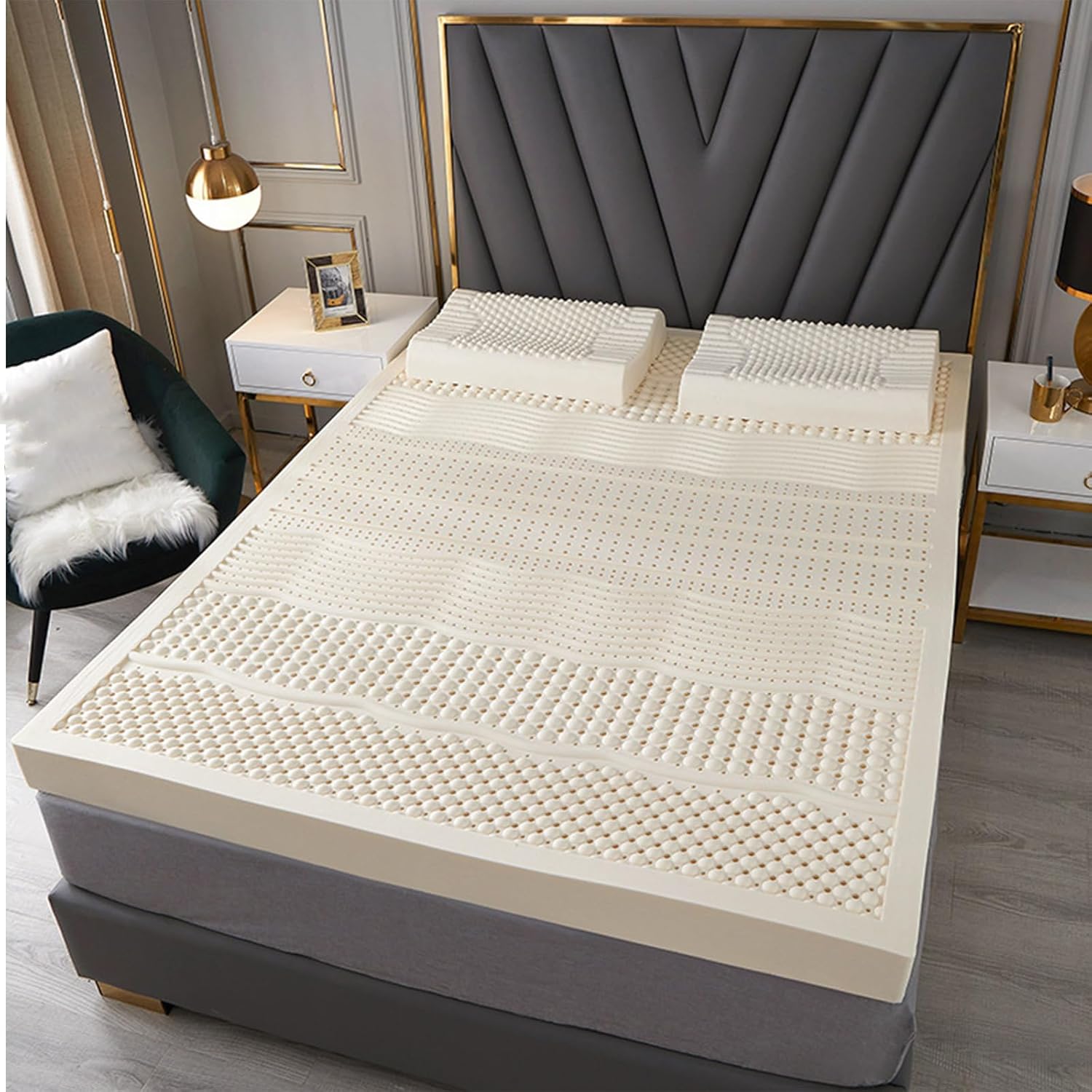 🔥【Buy 1, get 2 free】🔥【2 soft plastic pillows of the same design】🎉TFDRSEXVD 100% Natural Latex Mattress,Compression and No Deformation,Honeycomb Pore Ventilation,Soft and Comfortable！
