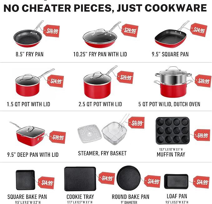 ❤️‍🔥GRANITESTONE 20 Pc Kitchen Pots and Pans Set Non Stick Cookware Set, Kitchen Cookware Sets with Deep Frying Pan Set and Bakeware Set, Non Toxic PFOA PFOS Free, Oven and Dishwasher Safe