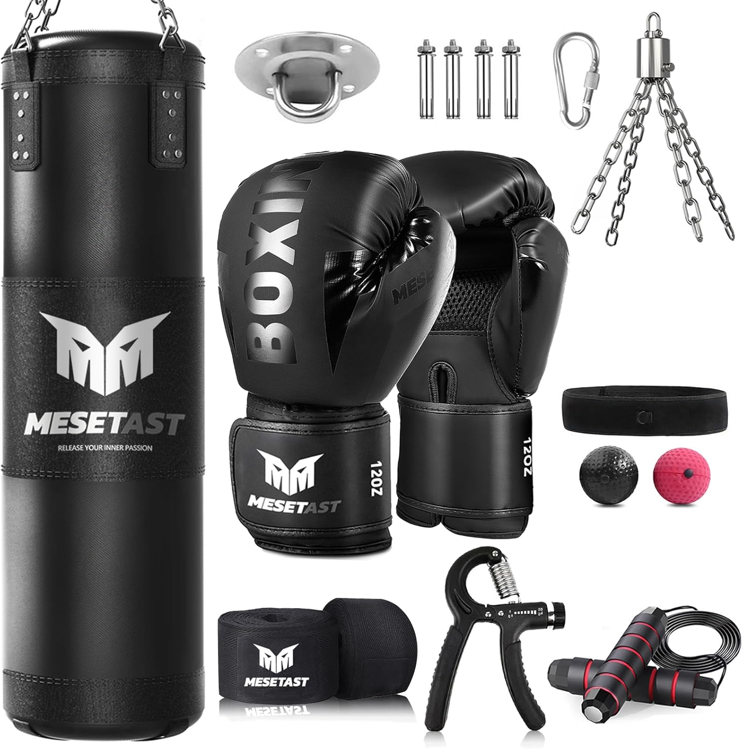 📣[Take away a whole set] Mesetast Punching Bag for Adults, 4ft Heavy Boxing Bag Set with 12 OZ Gloves for MMA Karate Kickboxing Boxing