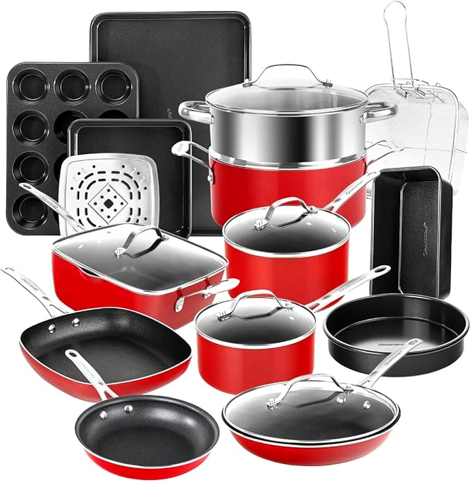 ❤️‍🔥GRANITESTONE 20 Pc Kitchen Pots and Pans Set Non Stick Cookware Set, Kitchen Cookware Sets with Deep Frying Pan Set and Bakeware Set, Non Toxic PFOA PFOS Free, Oven and Dishwasher Safe