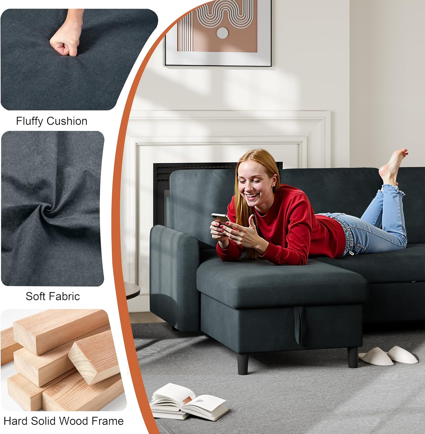 🎉Recommended Products🎉Vongrasig Sectional Sleeper Sofa, Pull Out Couch Bed with Storage, 2 in 1 L-Shaped Sofa Bed with Storage Chaise Linen Fabric for Living Room, Apartment, Small Space, Dark Grey