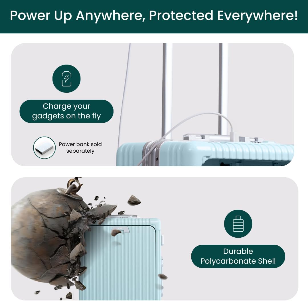 🔥【Buy 1 Get 1 Free】Nobl Travel Carry On Luggage, Noble Zipperless Aluminum Frame PC Hard Shell Suitcase, 22.5x15x9.5 Airline Approved, 360° Spinner Wheels, TSA Locks, USB Charging Port, Cup & Phone Holder - Pink