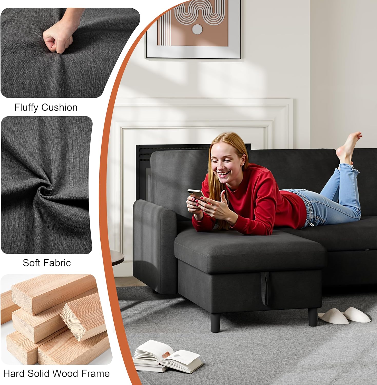 🎉Recommended Products🎉Vongrasig Sectional Sleeper Sofa, Pull Out Couch Bed with Storage, 2 in 1 L-Shaped Sofa Bed with Storage Chaise Linen Fabric for Living Room, Apartment, Small Space, Dark Grey