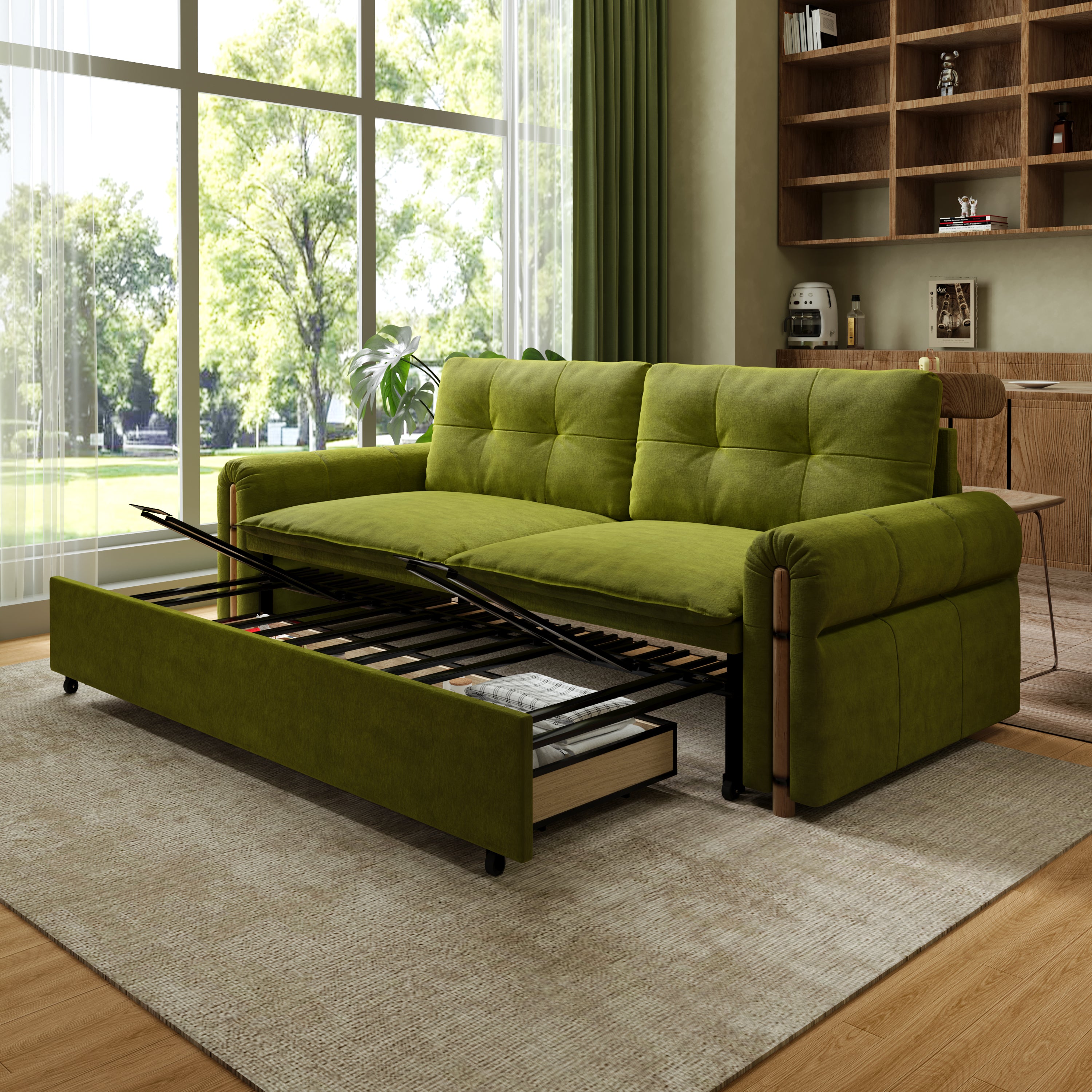 ❤️‍🔥【Last Day!! Buy 1 Get 1 Free】2in1 Multifunctional Folding Sofa Bed - Vintage Pet Friendly Bamboo Design Sofa Bed with Storage！