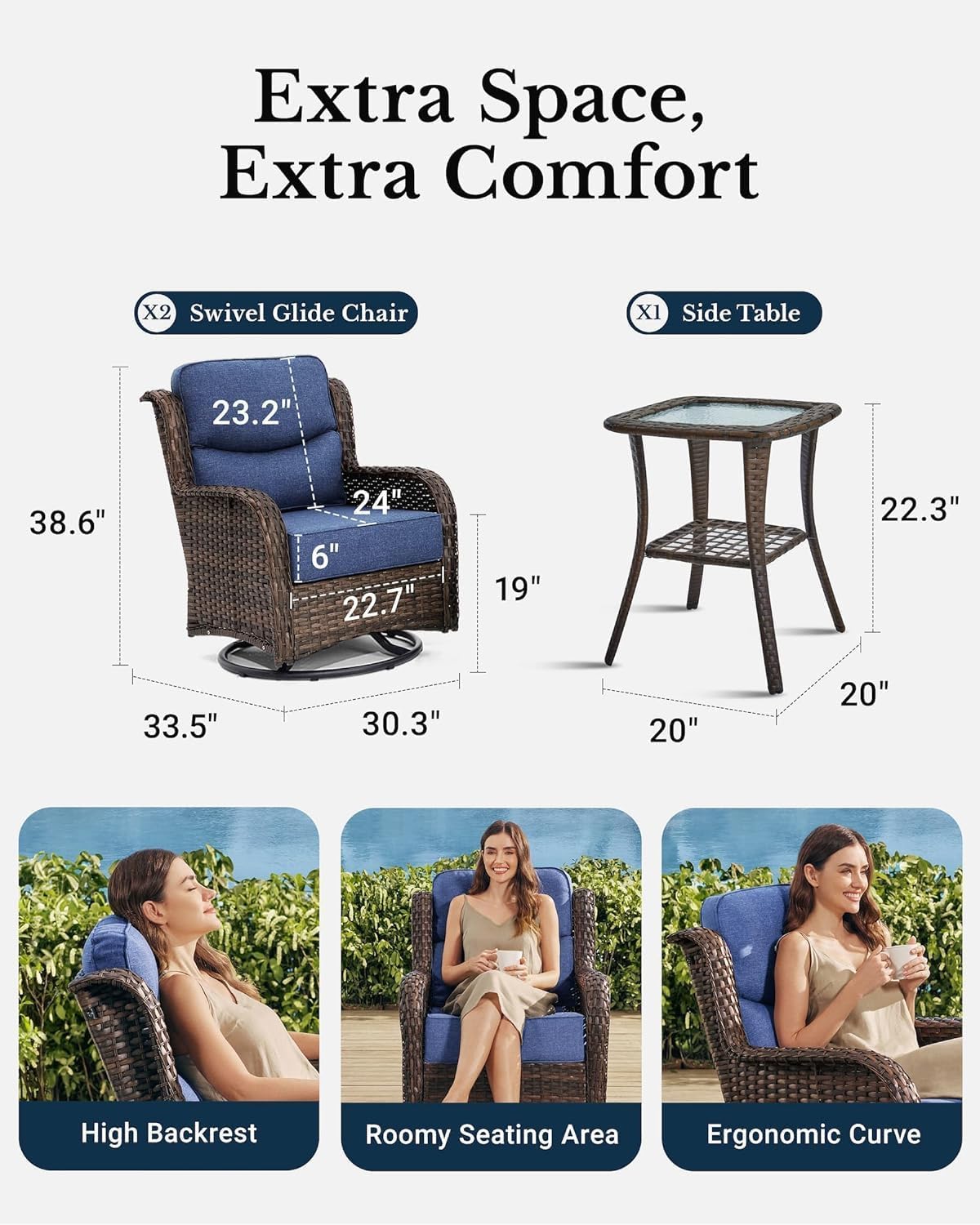 Luxury Outdoor Swivel Rocker Patio Chairs of 2