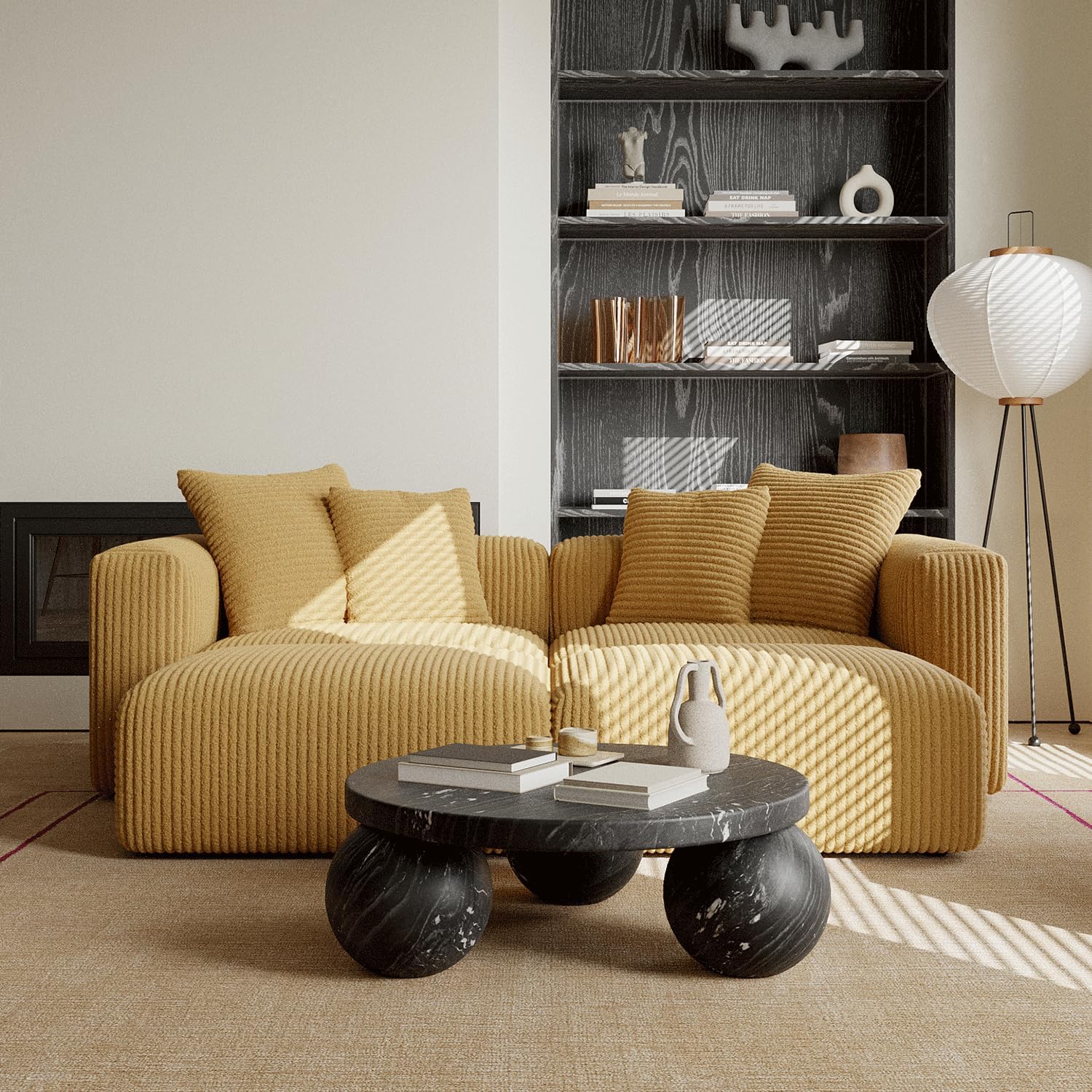 🔥 Acanva Convertible Modular Sectional Sofa with Movable Ottomans, Free Combination Corduroy Couch for Living Room Apartments, L-Shaped, White