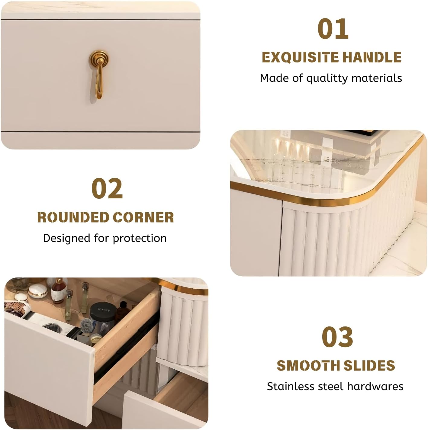 🔥🔥🔥(Buy 1 Get 1 Free)DEVLOIVI Makeup Vanity Desk, Modern Vanity Set with LED Smart Mirror and Makeup Chair, Luxury Dressing Table Include Smooth Slate Countertop and Side Cabinet with Drawers