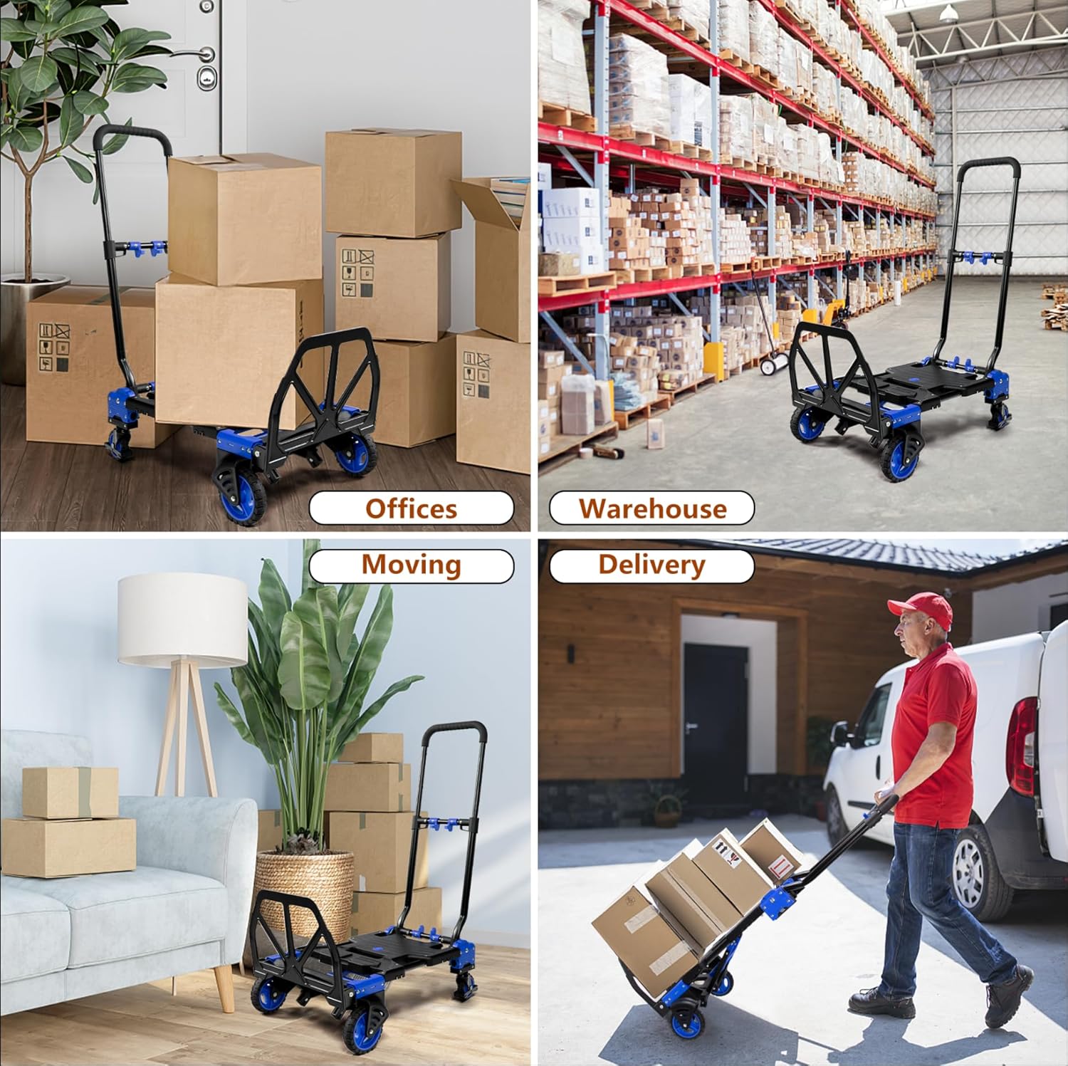 【Buy 1 Get 1 Free】2 in 1 Folding Hand Truck Dolly with Basket,330LBS Capacity Hand Cart Foldable,Hand Truck Foldable with Retractable Handle,Folding Dolly Cart with Wheels for Moving