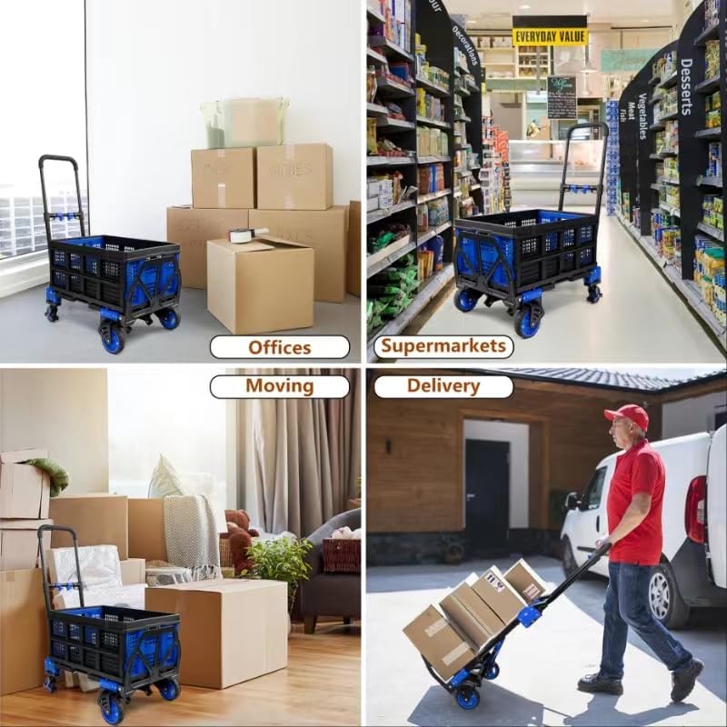 【Buy 1 Get 1 Free】2 in 1 Folding Hand Truck Dolly with Basket,330LBS Capacity Hand Cart Foldable,Hand Truck Foldable with Retractable Handle,Folding Dolly Cart with Wheels for Moving