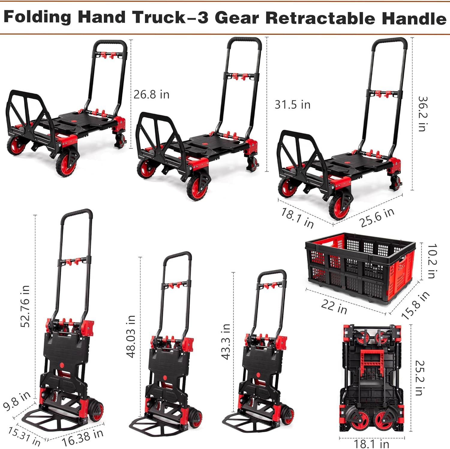 【Buy 1 Get 1 Free】2 in 1 Folding Hand Truck Dolly with Basket,330LBS Capacity Hand Cart Foldable,Hand Truck Foldable with Retractable Handle,Folding Dolly Cart with Wheels for Moving