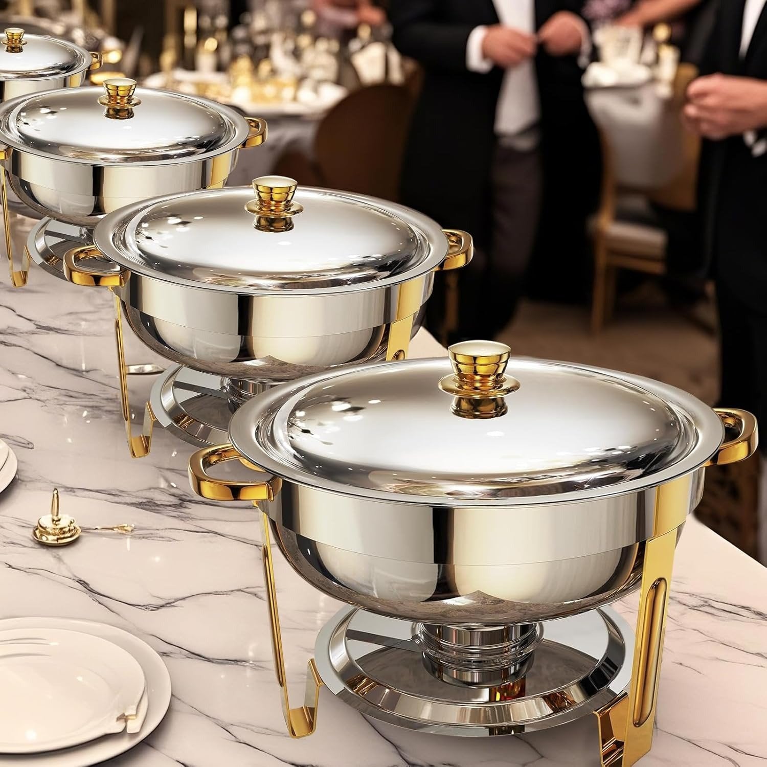 Chafing Dishes for Buffet 6 Pack, 6QT Round Chafing Dish Buffet Set Stainless Steel Buffet Food Warmers Sets