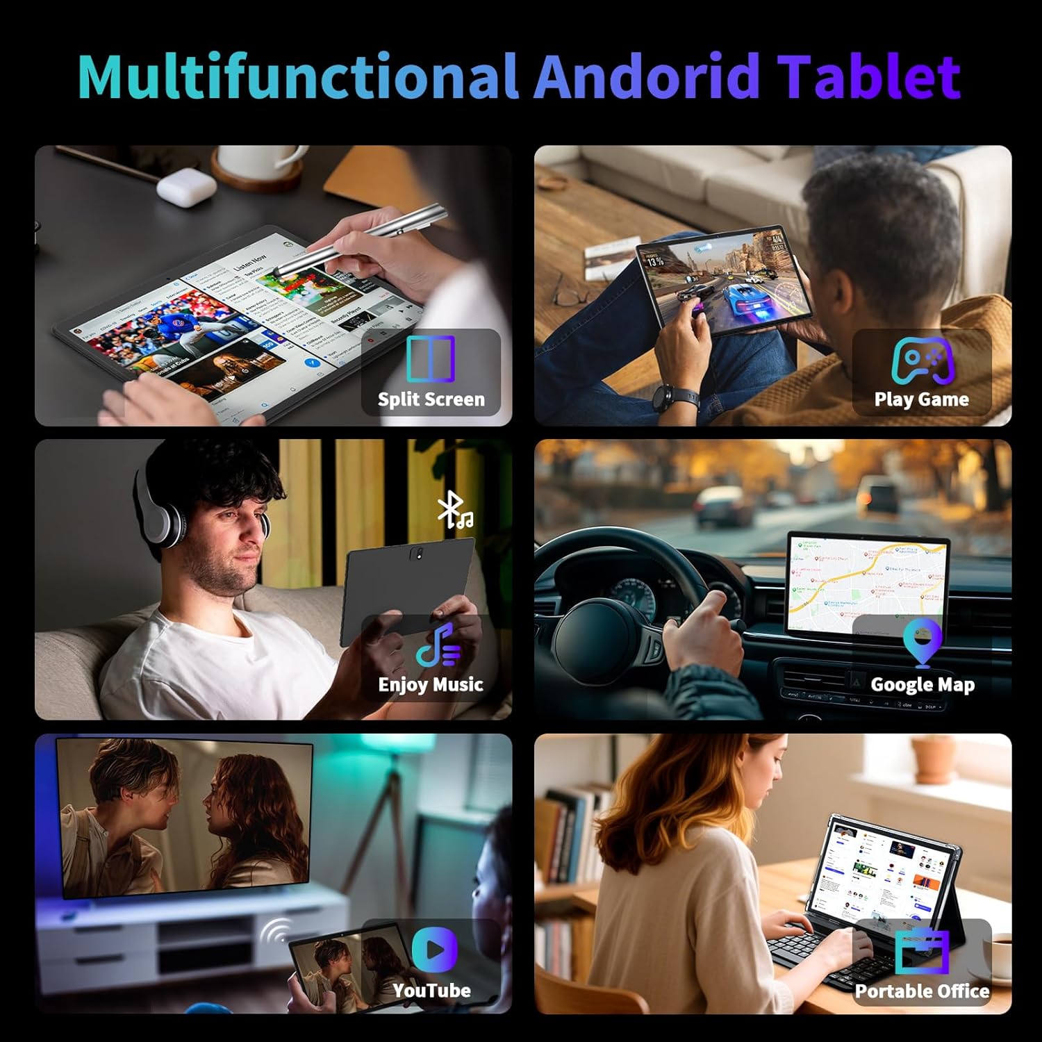 😍【The last chance in 2025】 2025 Android 15 tablet with keyboard, 26GB+256GB+2TB Expand, 10 inch 2-in-1 Tablets with 8-Core, 5G WiFi, 8000mAh, BT5.0, 5MP+13MP, GMS, GPS, Widevine L1, Tablet PC with Mouse, Case, Stylus (Silver)