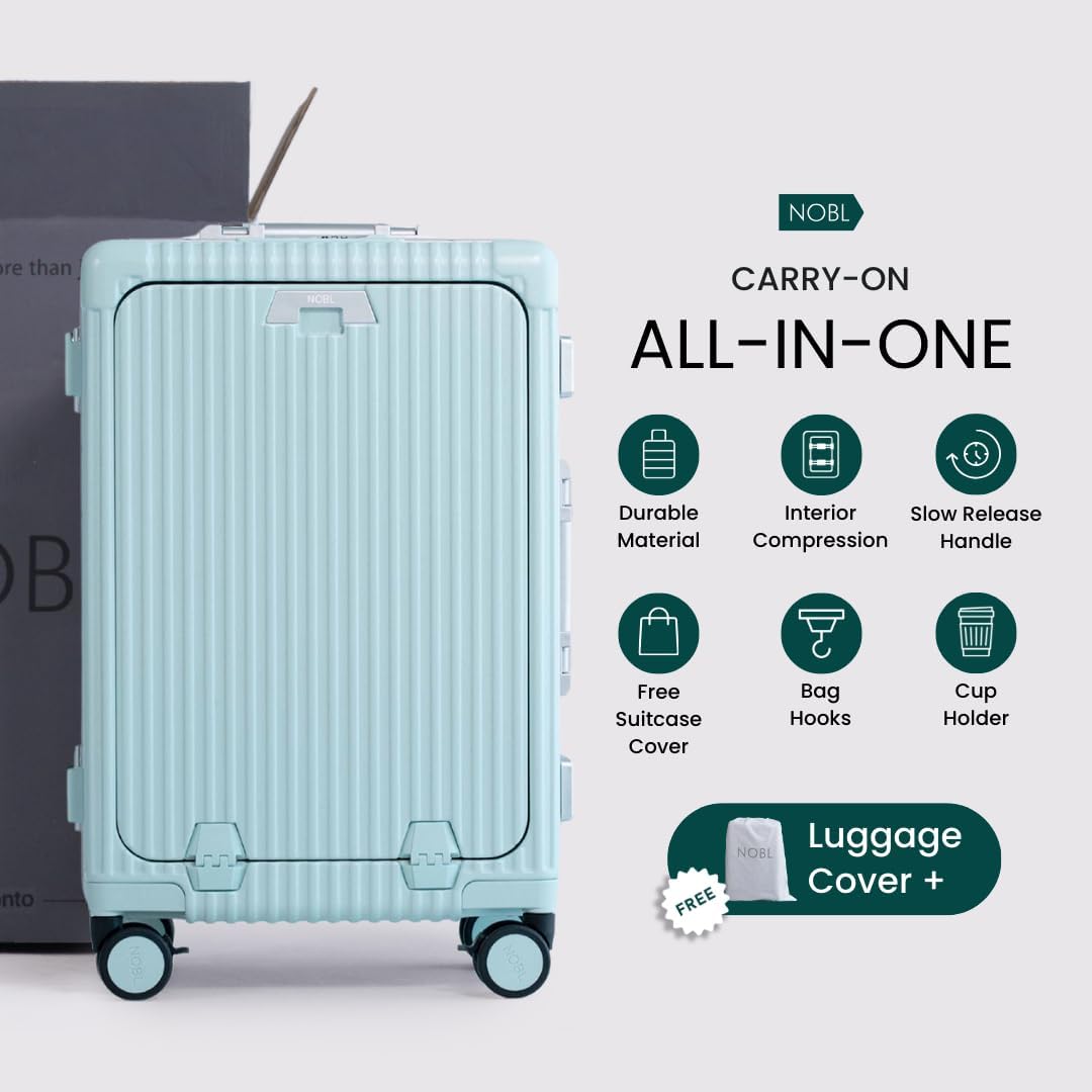 🔥【Buy 1 Get 1 Free】Nobl Travel Carry On Luggage, Noble Zipperless Aluminum Frame PC Hard Shell Suitcase, 22.5x15x9.5 Airline Approved, 360° Spinner Wheels, TSA Locks, USB Charging Port, Cup & Phone Holder - Pink