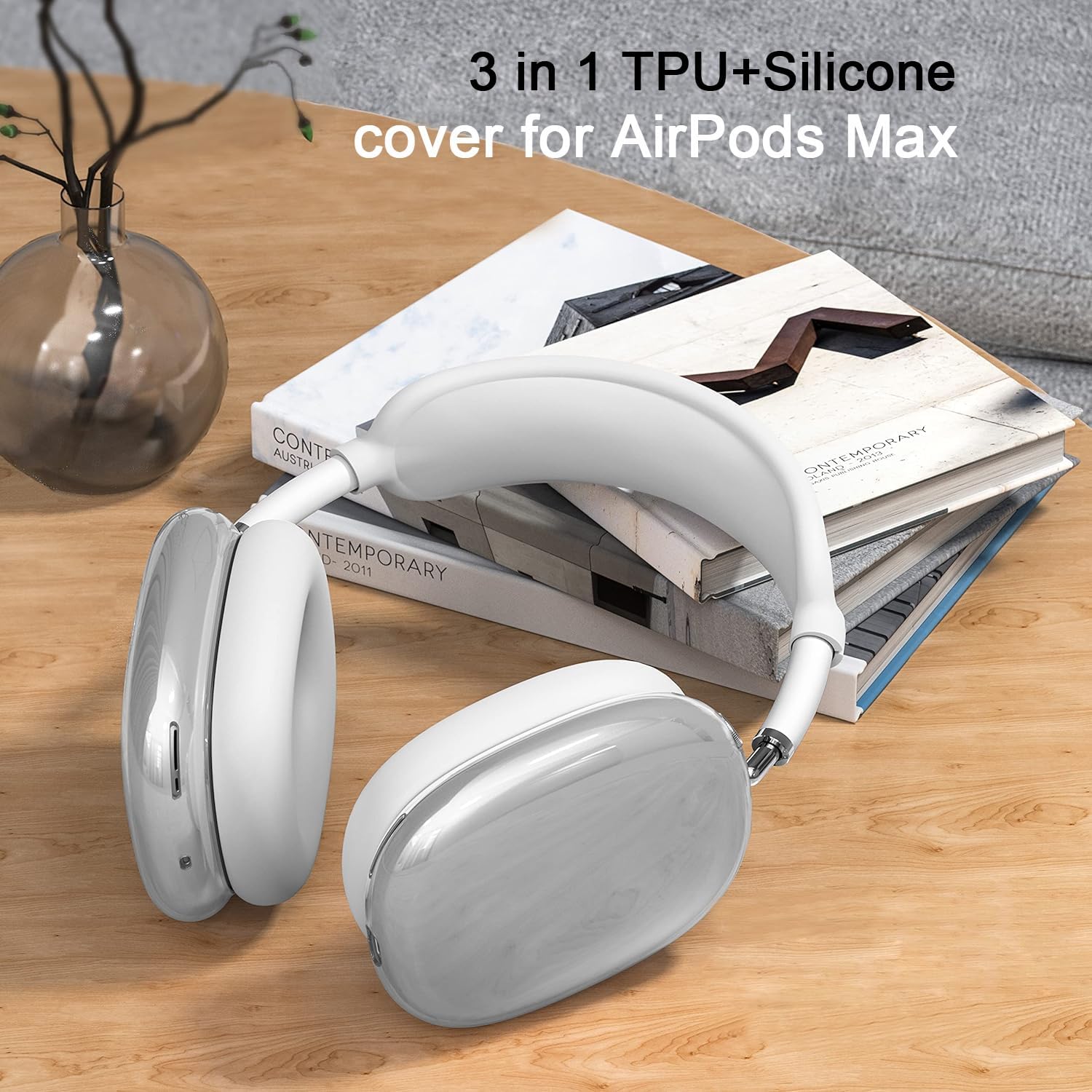 3 in 1 Silicone Case Cover Compatible with Apple Airpods Max Headphones, Clear Soft TPU Ear Cups Cover/Silicone Ear Pad Case Cover/Headband Cover Compatible with Apple Airpods Max (Clear Pink)