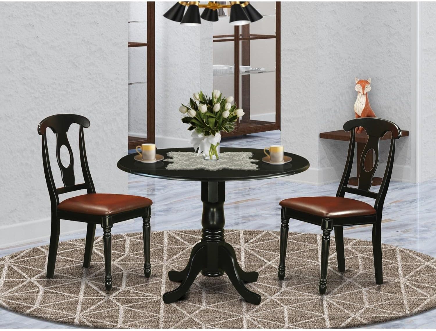 🔥 East West Furniture DLKE5-BCH-W 5 Piece Dining Room Furniture Set Includes a Round Dining Table with Dropleaf and 4 Wood Seat Chairs, 42x42 Inch, Black & Cherry
