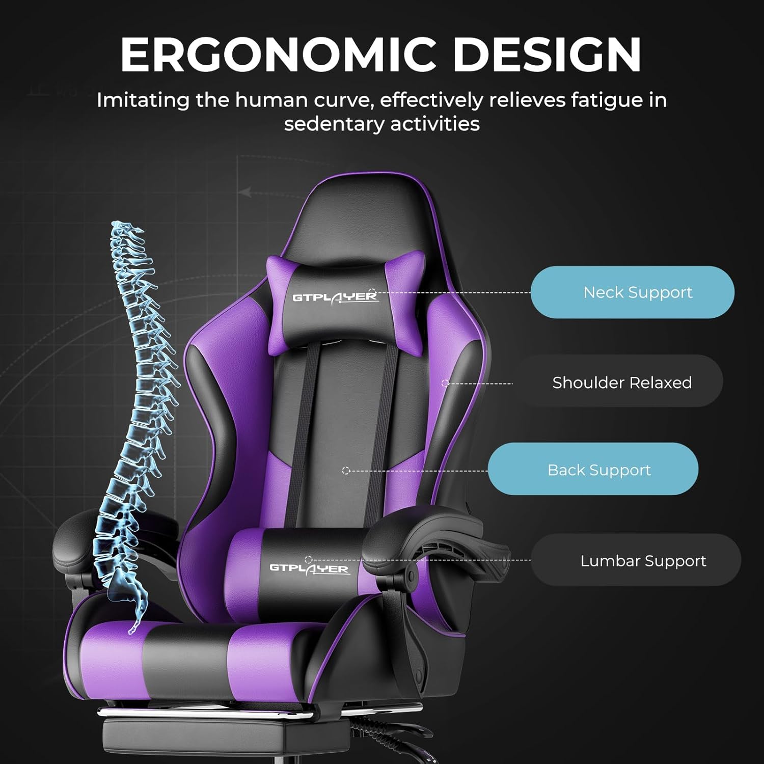🌟【Buy 1 Get 1 Free】GTPLAYER Gaming Chair, Computer Chair with Footrest and Lumbar Support, Height Adjustable Game Chair with 360°-Swivel Seat and Headrest and for Office or Gaming