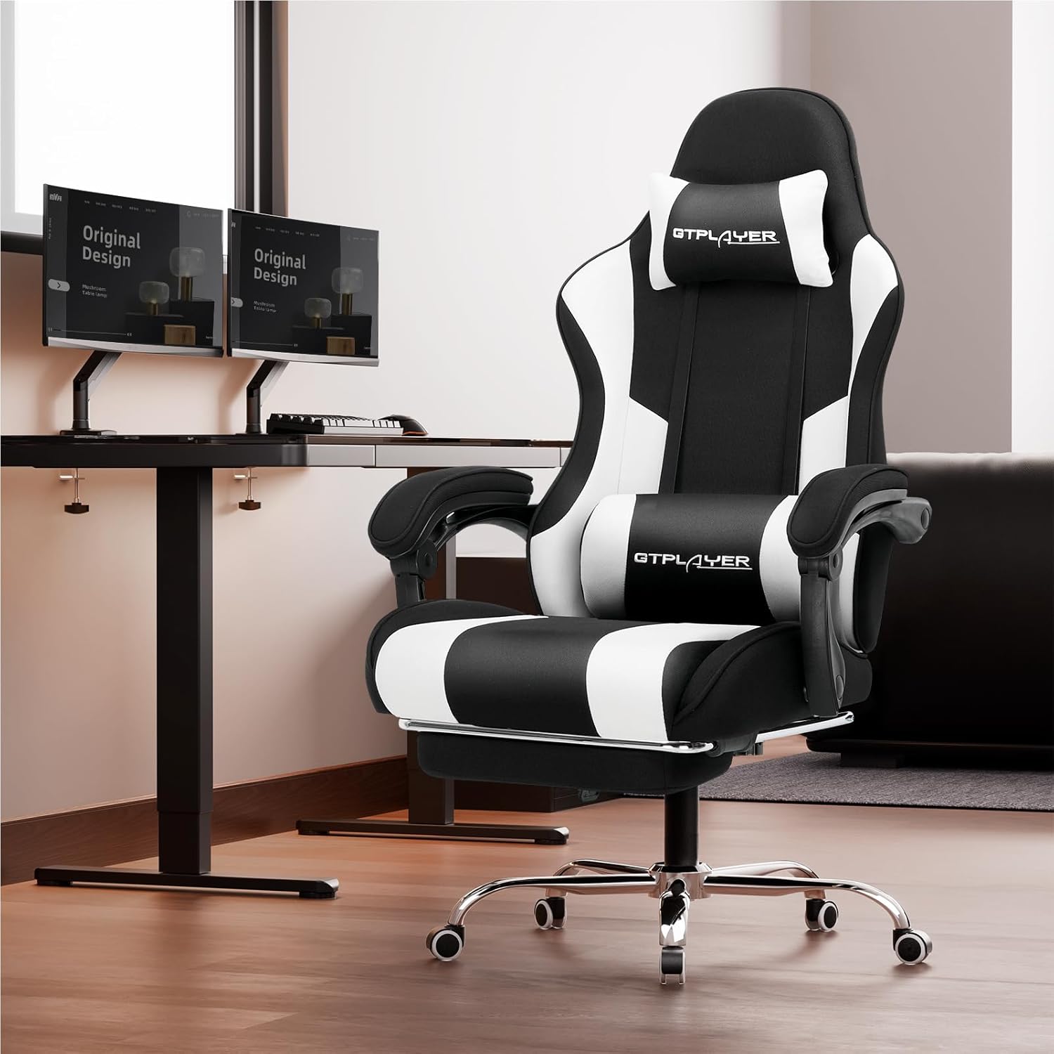 🌟【Buy 1 Get 1 Free】GTPLAYER Gaming Chair, Computer Chair with Footrest and Lumbar Support, Height Adjustable Game Chair with 360°-Swivel Seat and Headrest and for Office or Gaming