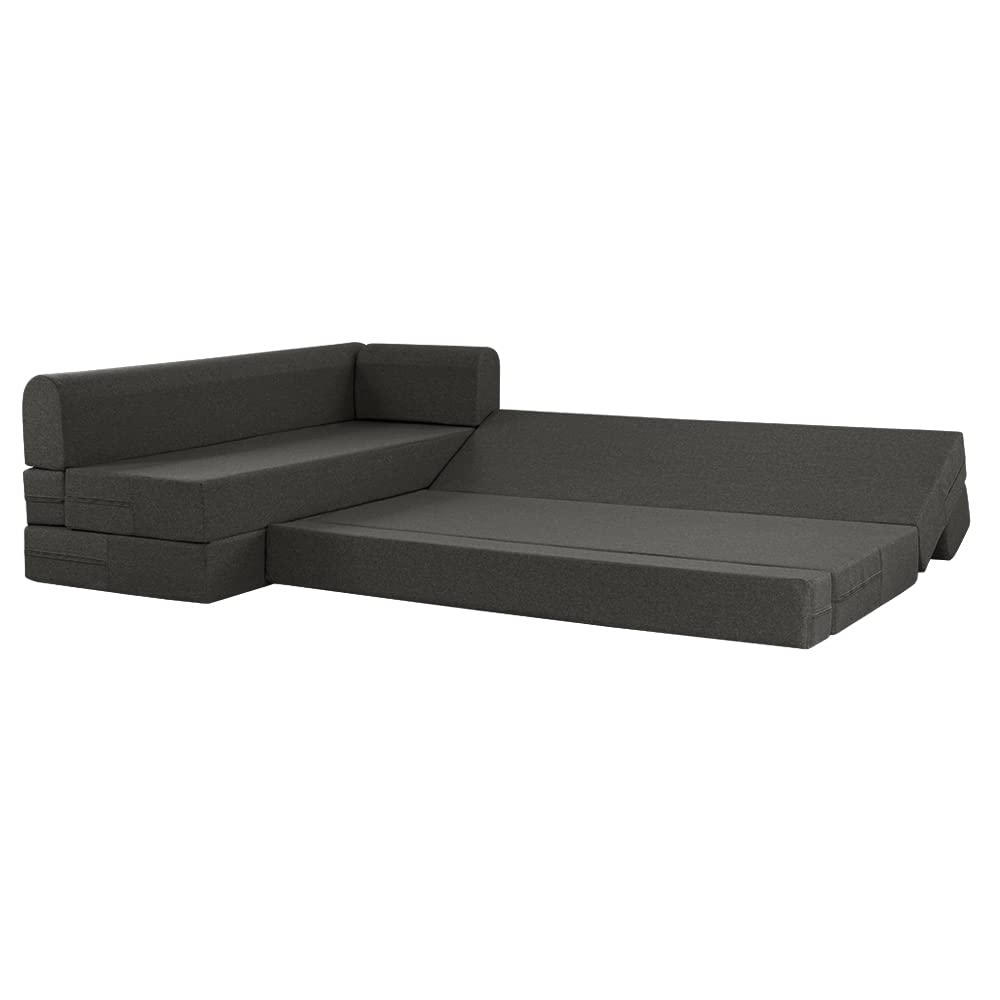 📆[Last Day For Clearance] Wakefit Polyester Sofa Cum Bed | 5 Year Warranty | 3 Seater, Sofa Bed 6 X 5 Feet, Foldable Sofa Cum Bed with 2 Cushion - Flipper (Warpknit: Grey)