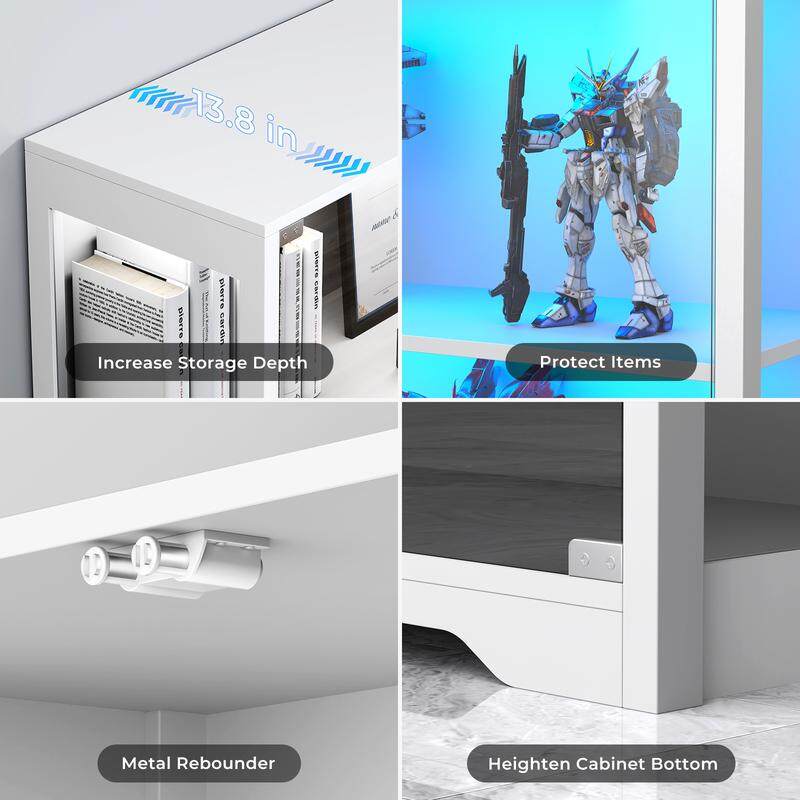 🎉Last day factory direct sales🔥Display Cabinet with Glass Doors, Storage Cabinet with 3 Color Light, 4-Tier Curio Cabinet Bookcase for Collectibles, Toys, Books, for Playroom, Bedroom, Study Room