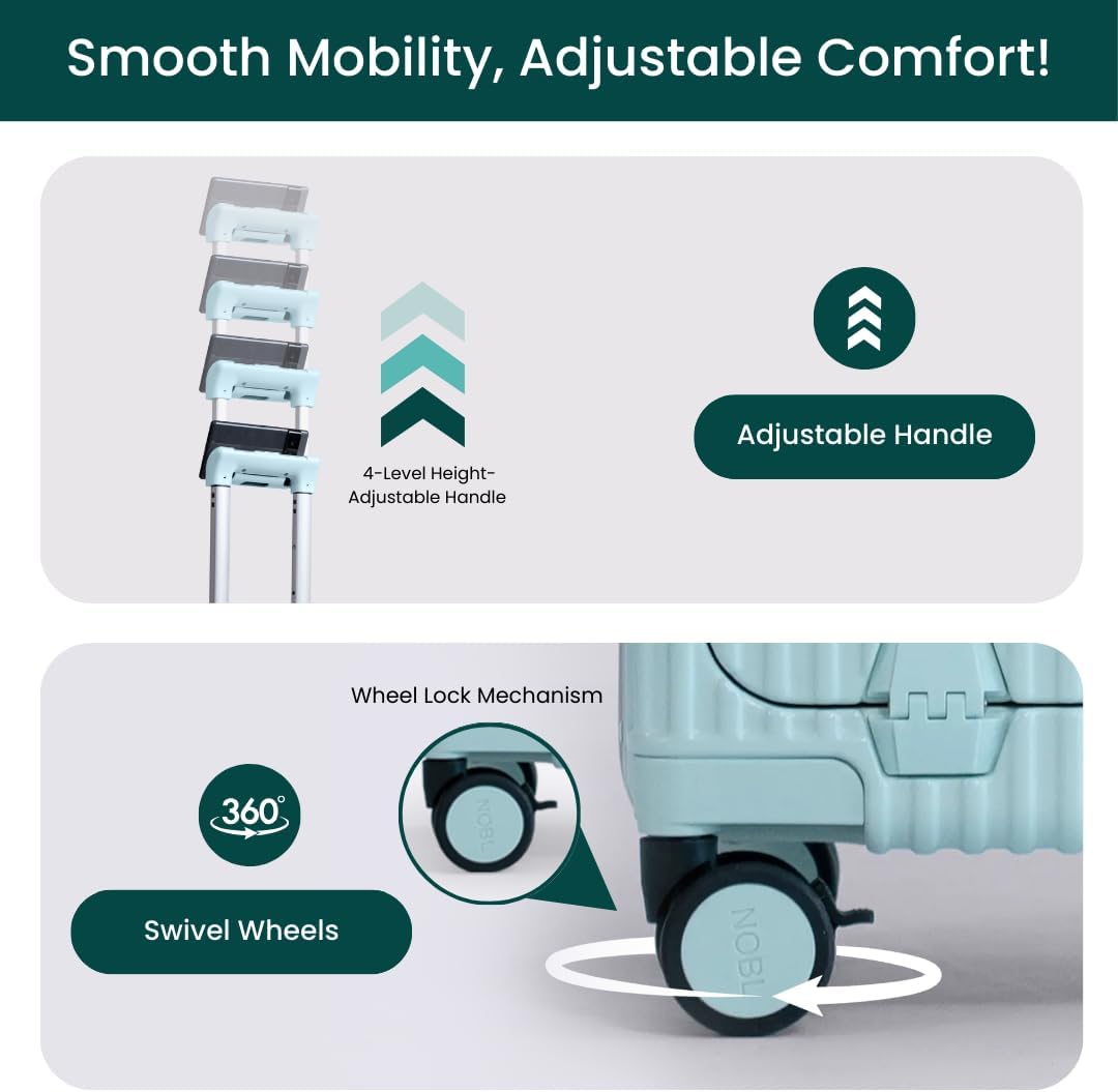 🔥【Buy 1 Get 1 Free】Nobl Travel Carry On Luggage, Noble Zipperless Aluminum Frame PC Hard Shell Suitcase, 22.5x15x9.5 Airline Approved, 360° Spinner Wheels, TSA Locks, USB Charging Port, Cup & Phone Holder - Pink