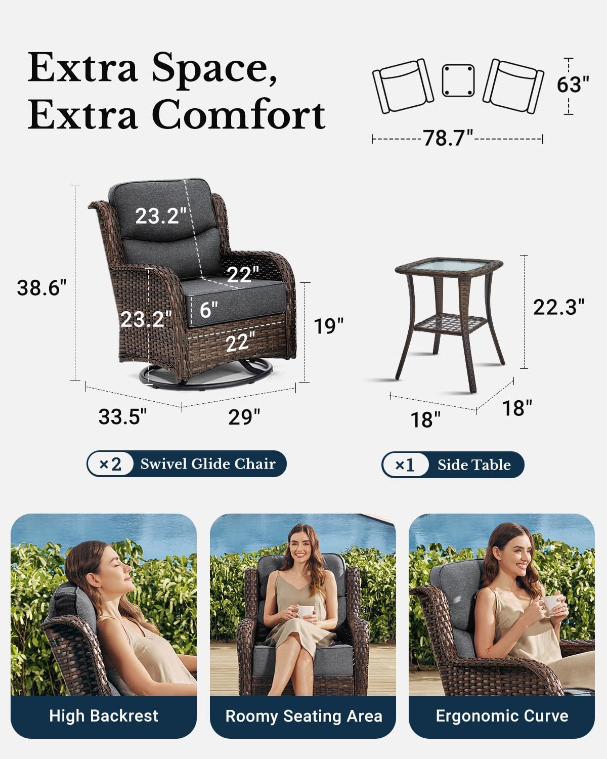 Luxury Outdoor Swivel Rocker Patio Chairs of 2