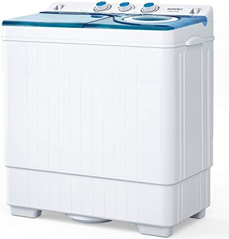 📣【Limited time offer】KUPPET Compact Twin Tub Portable Mini Washing Machine 26lbs Capacity, Washer(18lbs)&Spiner(8lbs)/Built-in Drain Pump/Semi-Automatic (White&Blue)