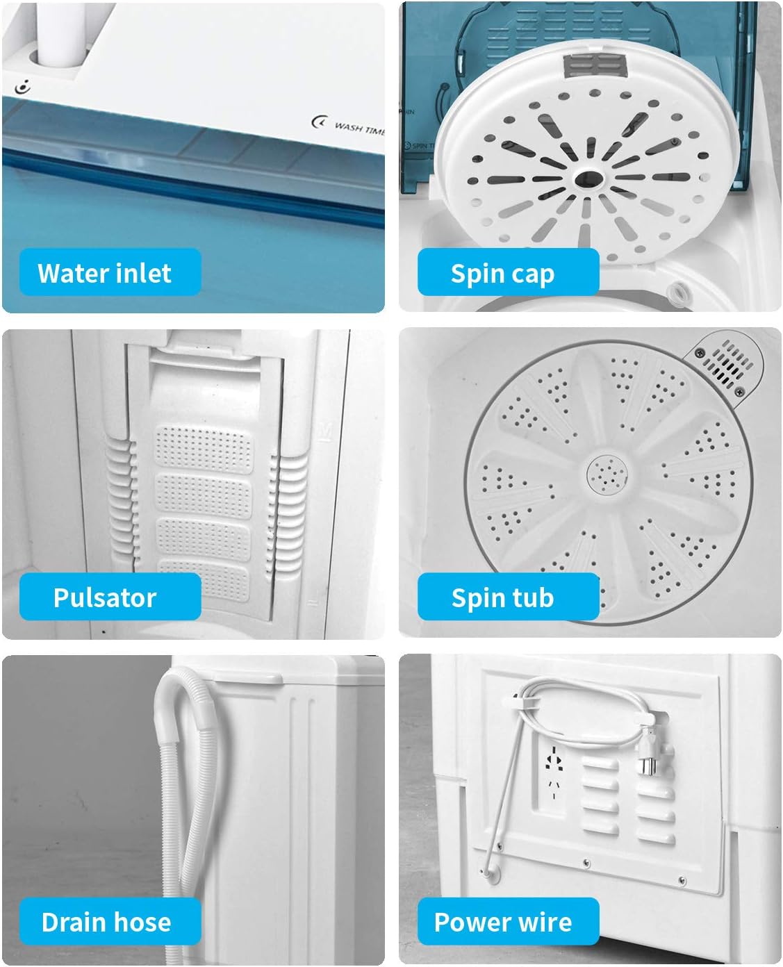 📣【Limited time offer】KUPPET Compact Twin Tub Portable Mini Washing Machine 26lbs Capacity, Washer(18lbs)&Spiner(8lbs)/Built-in Drain Pump/Semi-Automatic (White&Blue)