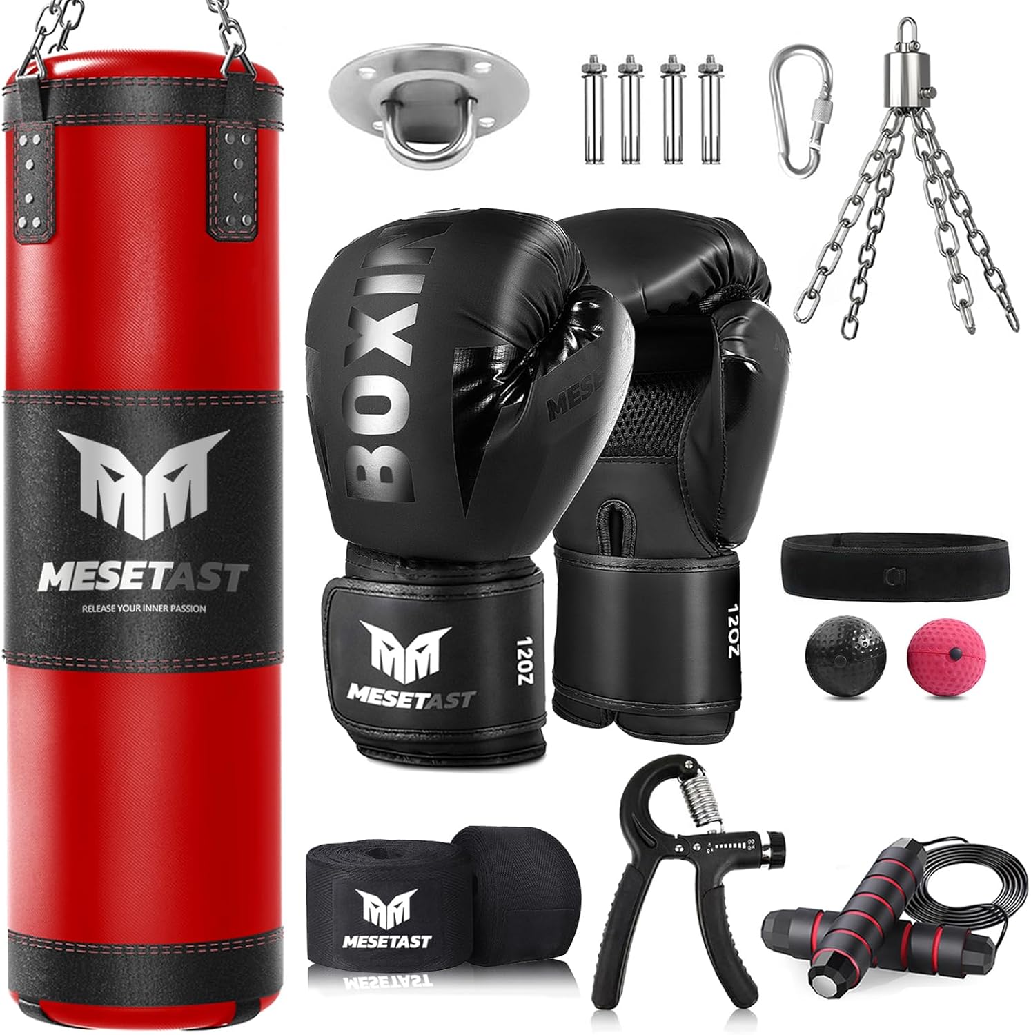 📣[Take away a whole set] Mesetast Punching Bag for Adults, 4ft Heavy Boxing Bag Set with 12 OZ Gloves for MMA Karate Kickboxing Boxing