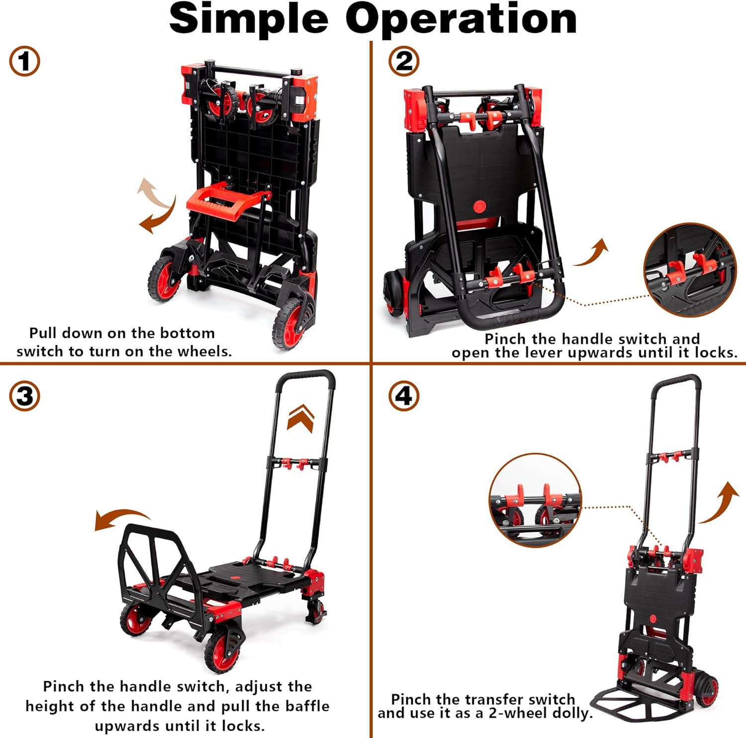 【Buy 1 Get 1 Free】2 in 1 Folding Hand Truck Dolly with Basket,330LBS Capacity Hand Cart Foldable,Hand Truck Foldable with Retractable Handle,Folding Dolly Cart with Wheels for Moving