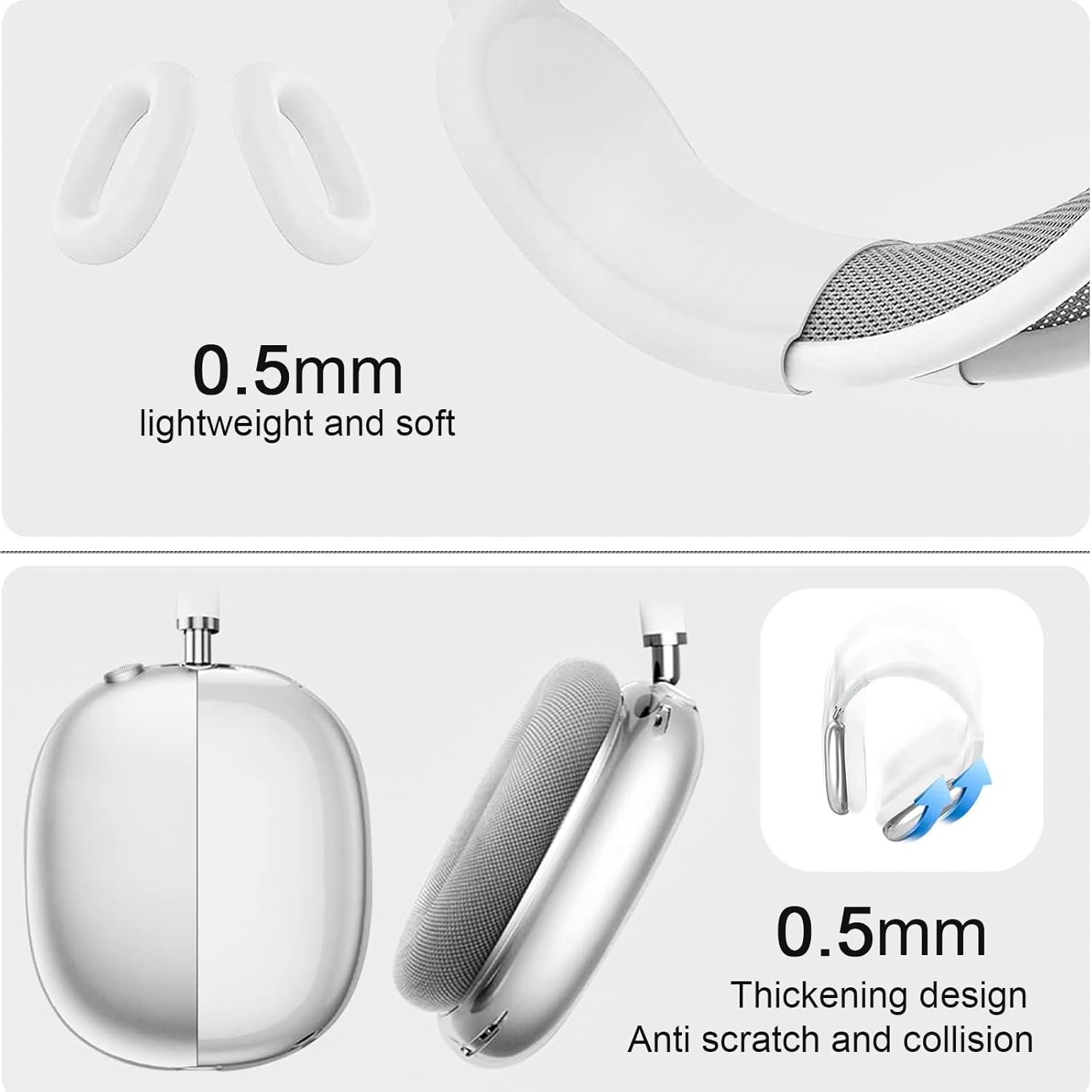 3 in 1 Silicone Case Cover Compatible with Apple Airpods Max Headphones, Clear Soft TPU Ear Cups Cover/Silicone Ear Pad Case Cover/Headband Cover Compatible with Apple Airpods Max (Clear Pink)
