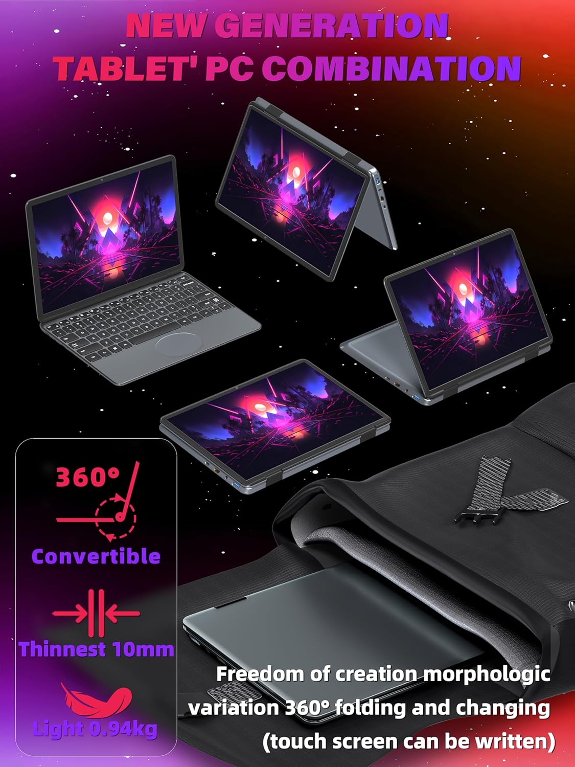 😘⏰【Limited Edition】【Only 7 left! Price will go back to normal once sold out】Svikou 11 Gray 2-in-1 Convertible Touchscreen Laptop, FHD (1920x1200) IPS Display, in tel N100 Processor, 16GB RAM 1TB SSD, Facial Recognition, Backlit KB, USB-C,Win 11 Pro for Students & Travel