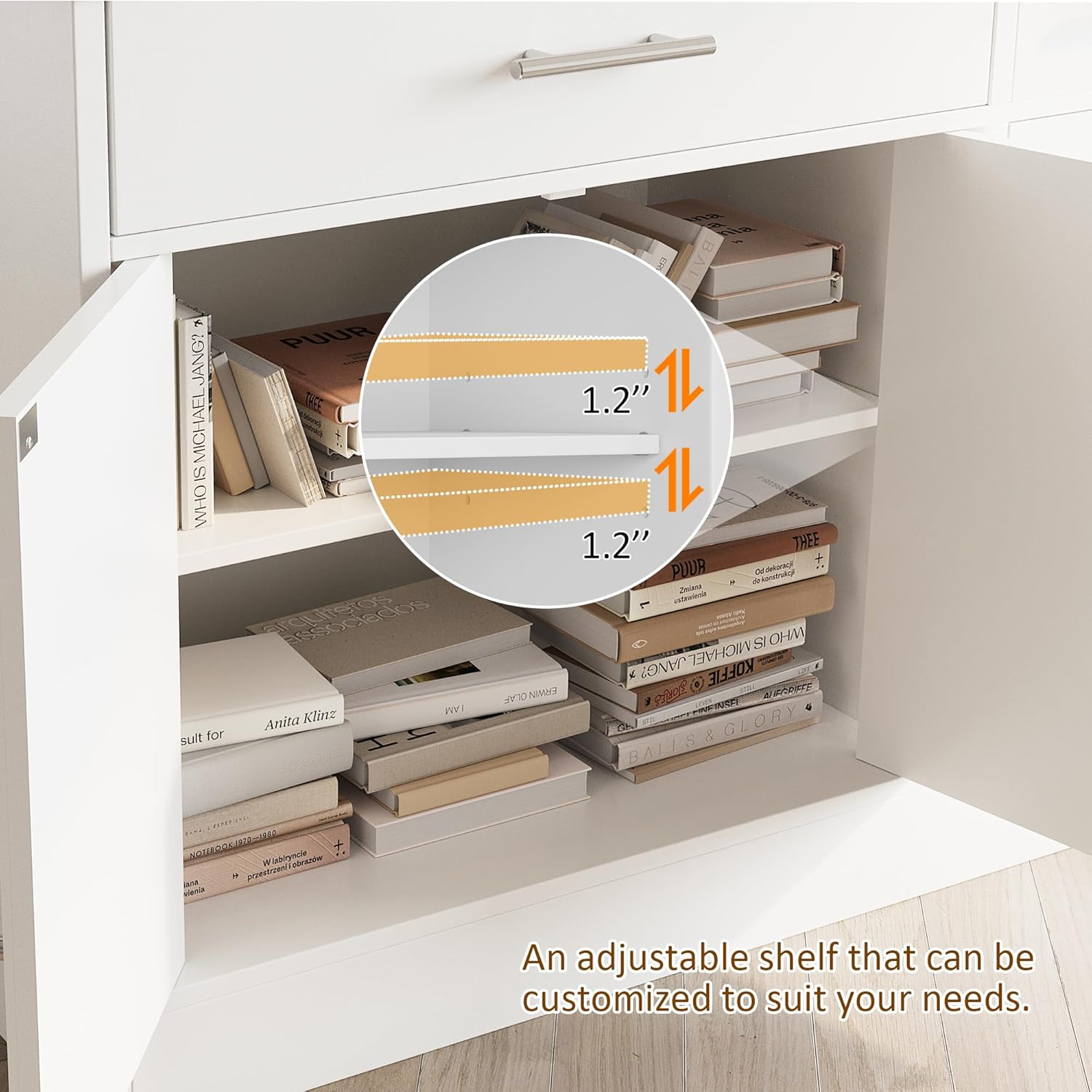 Vongrasig Armario grande de 53 pies con 4 puertas y 3 cajones, mesa de buffet de granja, gabinete de almacenamiento de cocina, mesa de buffet de madera para cocina, comedor