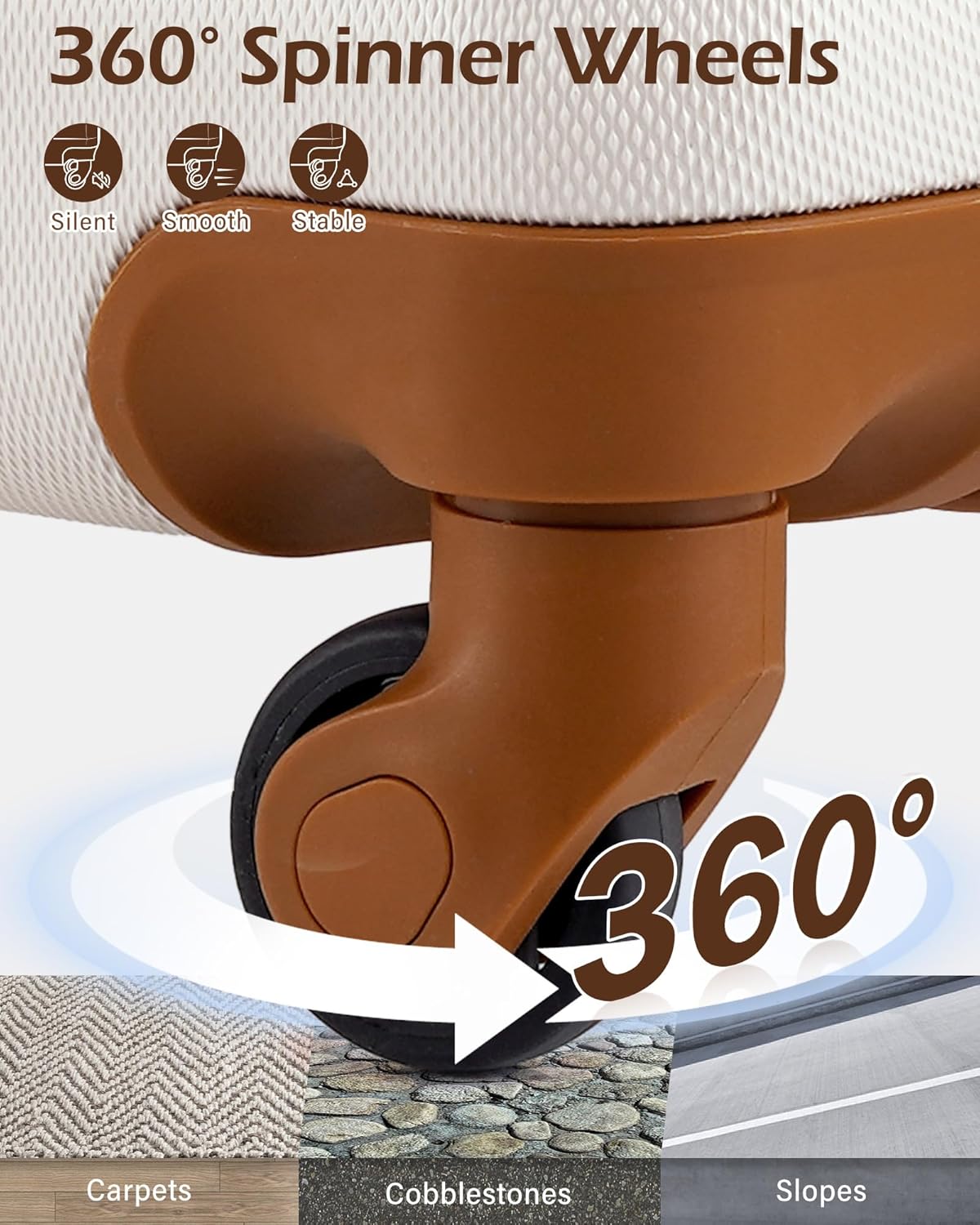 （Buy 1 Get 1 Free）LONG VACATION 6 Piece Luggage Set Carry on Suitcase with ABS+PC hardshell, Spinner Wheels & YKK Zipper TSA Lock (WHITE-BROWN, 6 piece set)