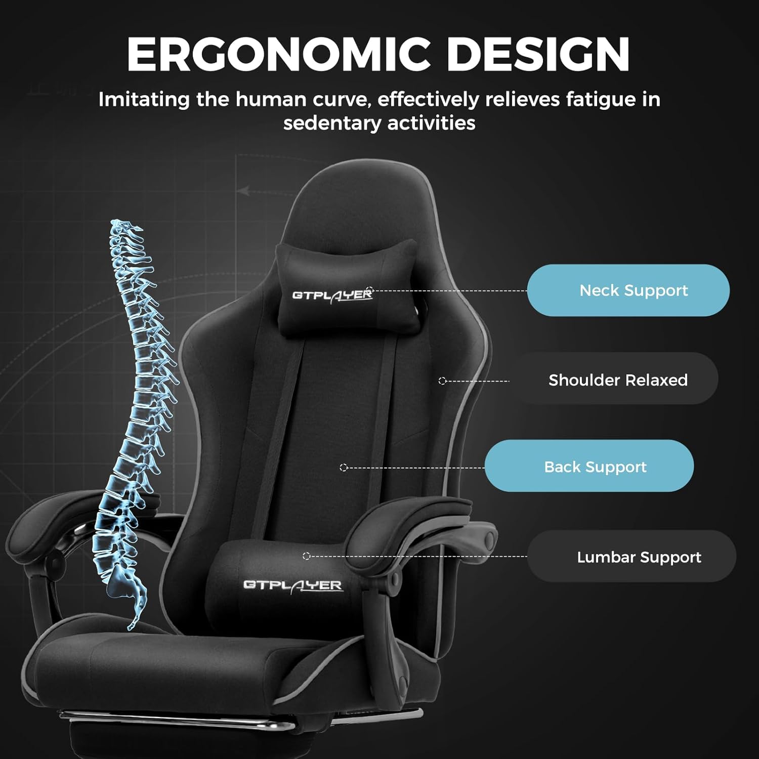 🌟【Buy 1 Get 1 Free】GTPLAYER Gaming Chair, Computer Chair with Footrest and Lumbar Support, Height Adjustable Game Chair with 360°-Swivel Seat and Headrest and for Office or Gaming