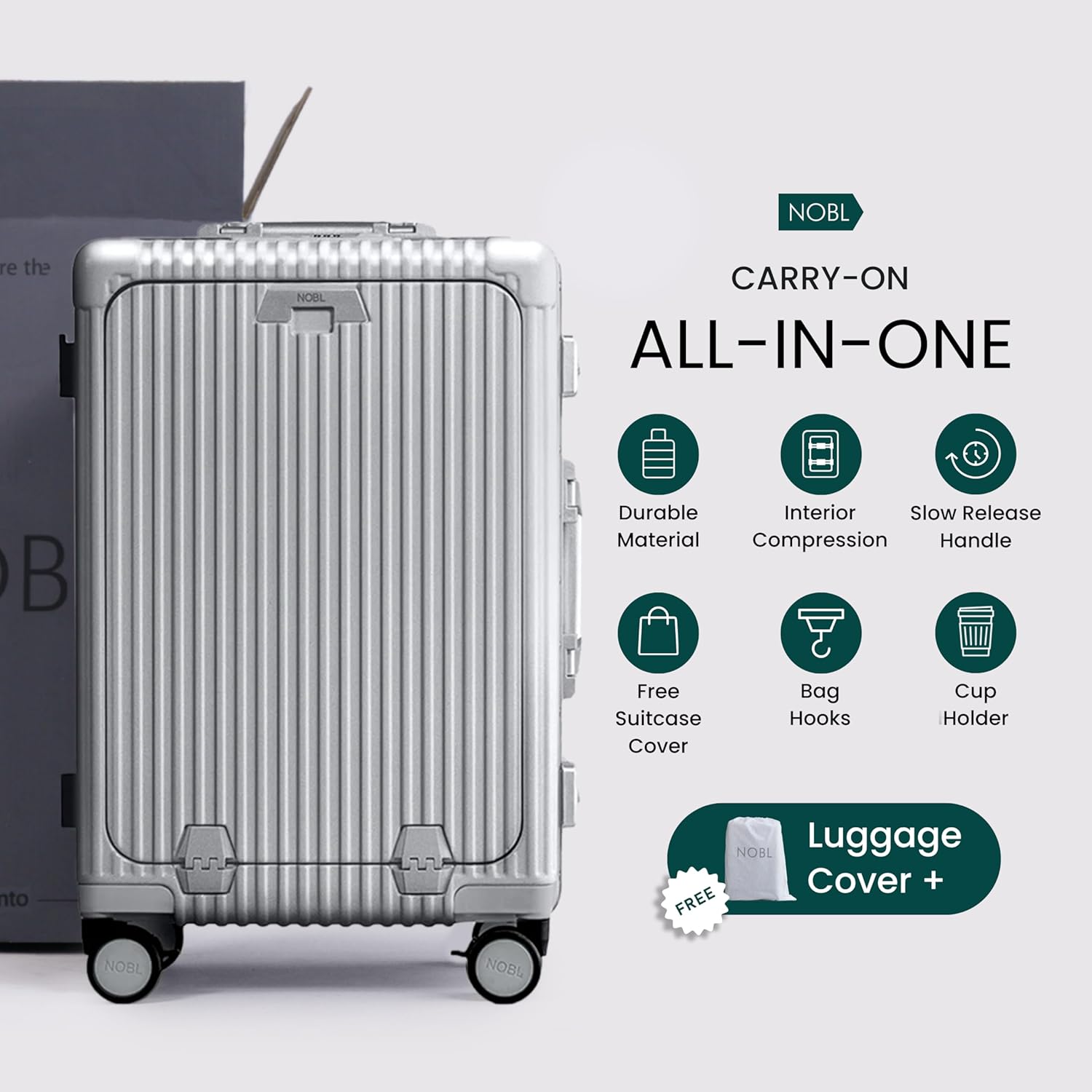 🔥【Buy 1 Get 1 Free】Nobl Travel Carry On Luggage, Noble Zipperless Aluminum Frame PC Hard Shell Suitcase, 22.5x15x9.5 Airline Approved, 360° Spinner Wheels, TSA Locks, USB Charging Port, Cup & Phone Holder - Pink