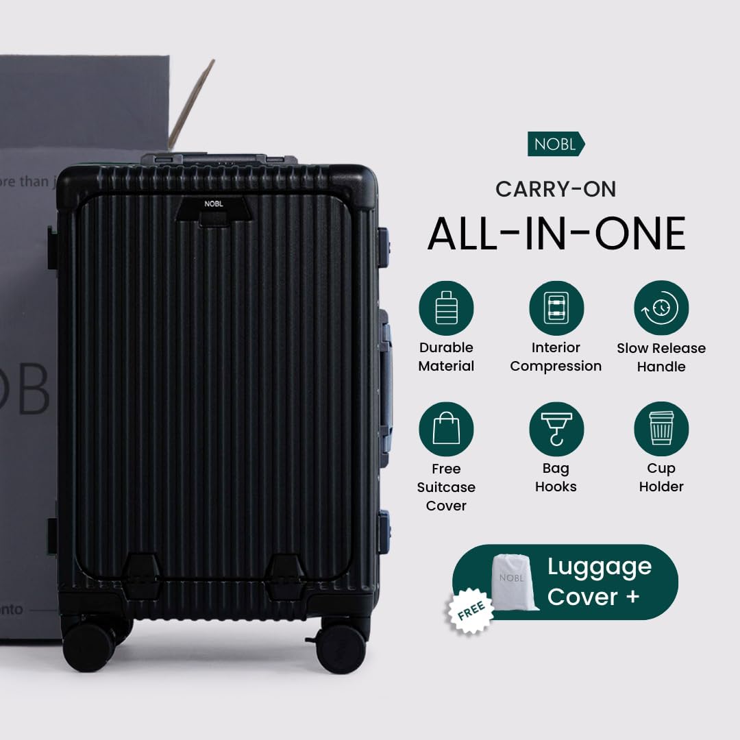 🔥【Buy 1 Get 1 Free】Nobl Travel Carry On Luggage, Noble Zipperless Aluminum Frame PC Hard Shell Suitcase, 22.5x15x9.5 Airline Approved, 360° Spinner Wheels, TSA Locks, USB Charging Port, Cup & Phone Holder - Pink