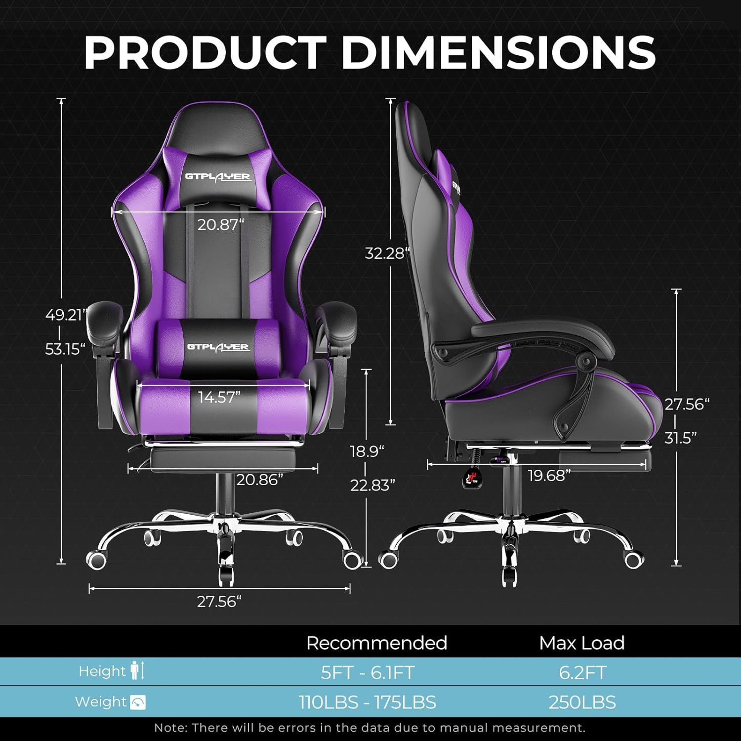 🌟【Buy 1 Get 1 Free】GTPLAYER Gaming Chair, Computer Chair with Footrest and Lumbar Support, Height Adjustable Game Chair with 360°-Swivel Seat and Headrest and for Office or Gaming
