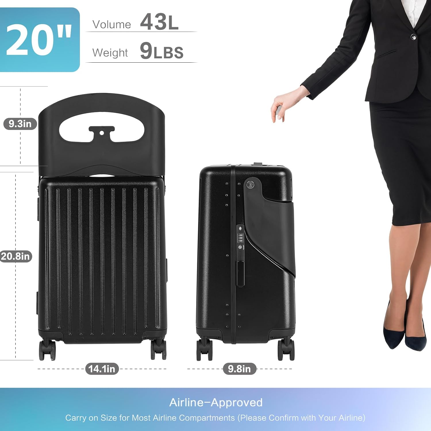 🎉【Buy 1 Get 1 Free】smilesun 20 Carry On Luggage with Seat For Kids & Adults，Hardside Ride On Suitcase with 360°Spinner and TSA Lock For Travel.