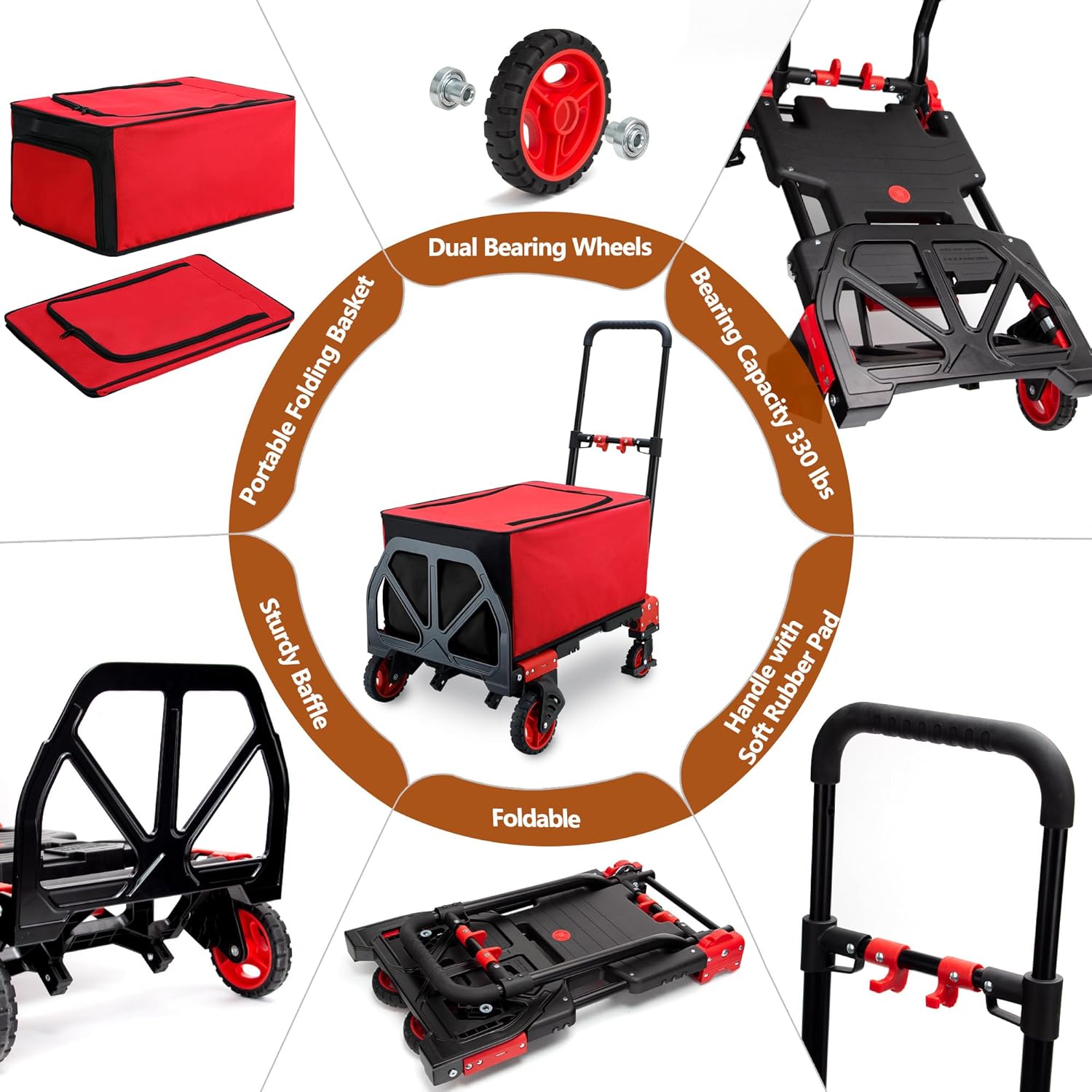 【Buy 1 Get 1 Free】2 in 1 Folding Hand Truck Dolly with Basket,330LBS Capacity Hand Cart Foldable,Hand Truck Foldable with Retractable Handle,Folding Dolly Cart with Wheels for Moving