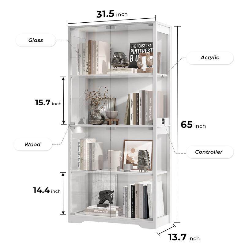 🎉Last day factory direct sales🔥Display Cabinet with Glass Doors, Storage Cabinet with 3 Color Light, 4-Tier Curio Cabinet Bookcase for Collectibles, Toys, Books, for Playroom, Bedroom, Study Room