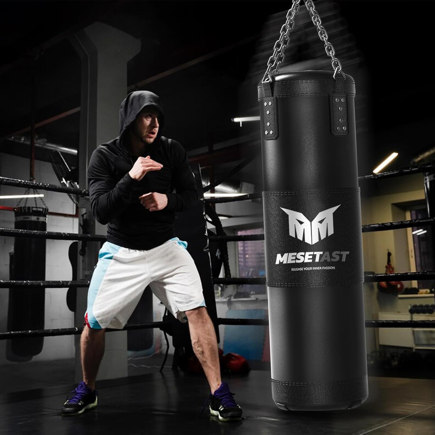 📣[Take away a whole set] Mesetast Punching Bag for Adults, 4ft Heavy Boxing Bag Set with 12 OZ Gloves for MMA Karate Kickboxing Boxing