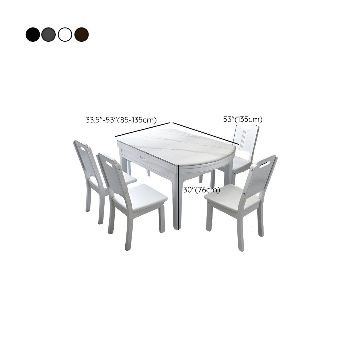 🔥【The last 8 sets】🔥(1 table and 6 chairs)👉Elegant Round White Marble Dining Table with Legs - Extendable and Scratch Resistant - Walnut 53.1_L x 33.5_W x 29.9_H
