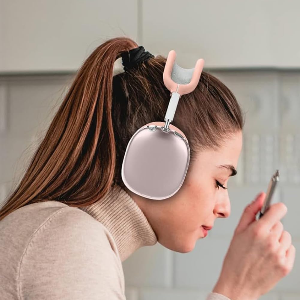3 in 1 Silicone Case Cover Compatible with Apple Airpods Max Headphones, Clear Soft TPU Ear Cups Cover/Silicone Ear Pad Case Cover/Headband Cover Compatible with Apple Airpods Max (Clear Pink)