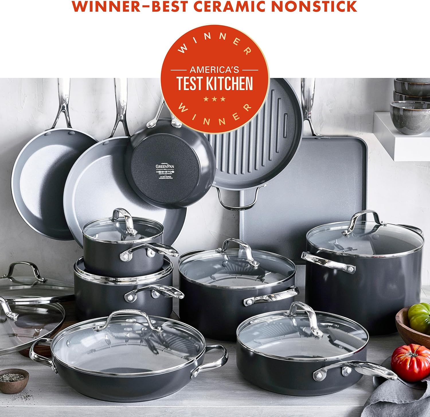 ⏰ As low as GH₵ 199🎉GreenPan 22 Piece Valencia Pro Ceramic Nonstick Cookware Set, PFAS-Free, Induction Ready, Hard Anodized Pots & Pans with Lids, Compatible on All Cooktops, Dishwasher & Oven Safe