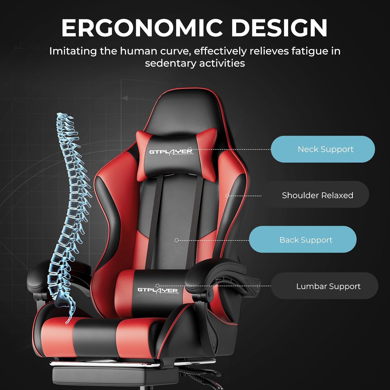 🌟【Buy 1 Get 1 Free】GTPLAYER Gaming Chair, Computer Chair with Footrest and Lumbar Support, Height Adjustable Game Chair with 360°-Swivel Seat and Headrest and for Office or Gaming